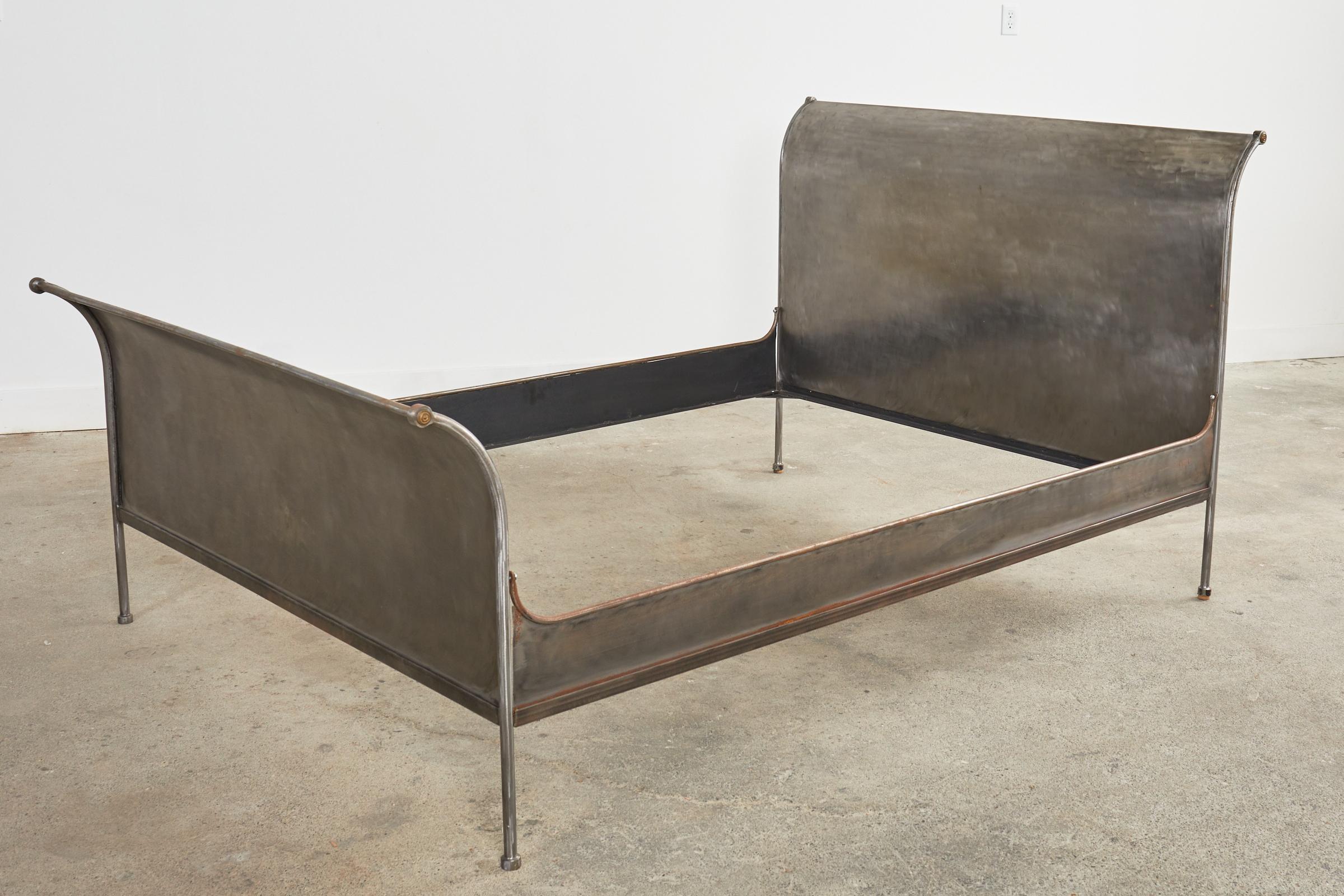 Mid-Century French Industrial Style Steel Sleigh Bed 2
