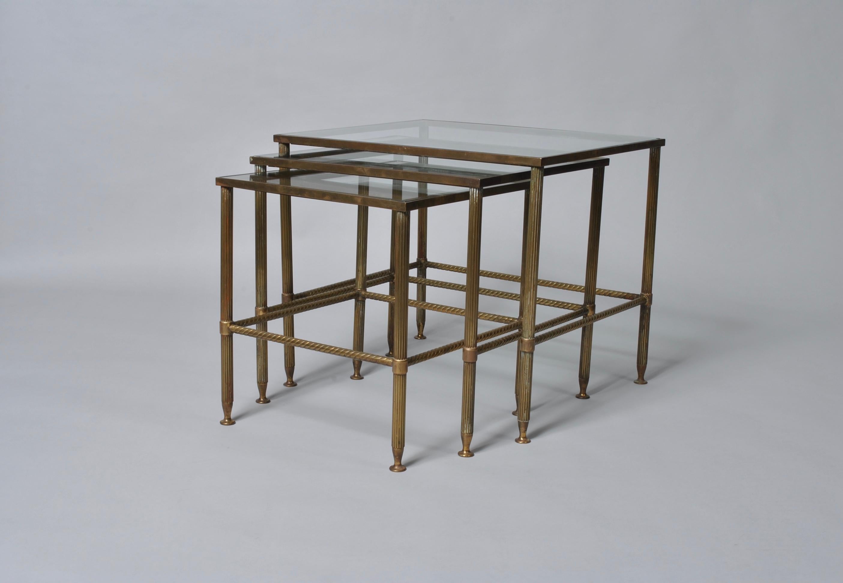 Midcentury French Nest Tables, Brass, 1950s In Good Condition In London, GB