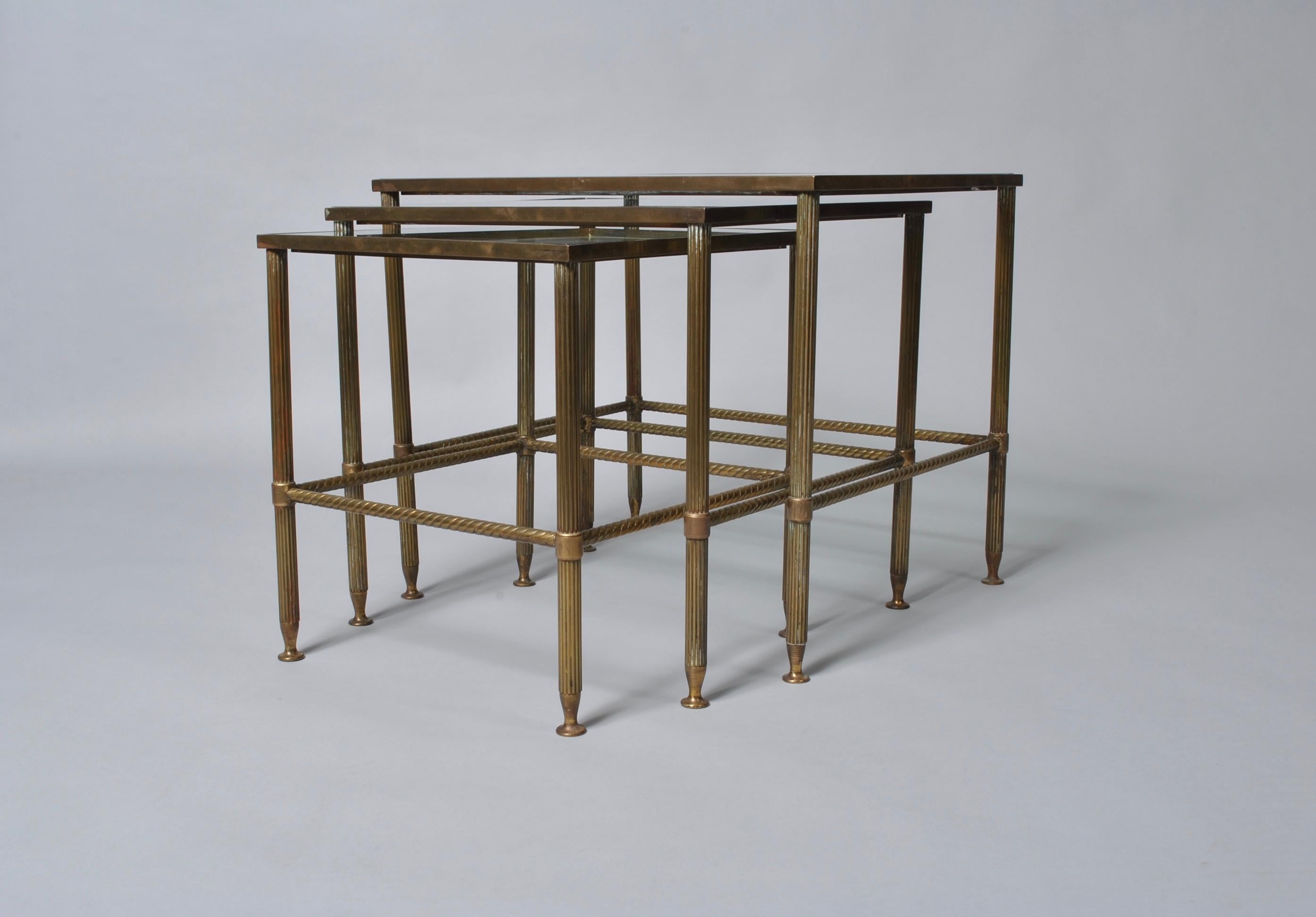 20th Century Midcentury French Nest Tables, Brass, 1950s