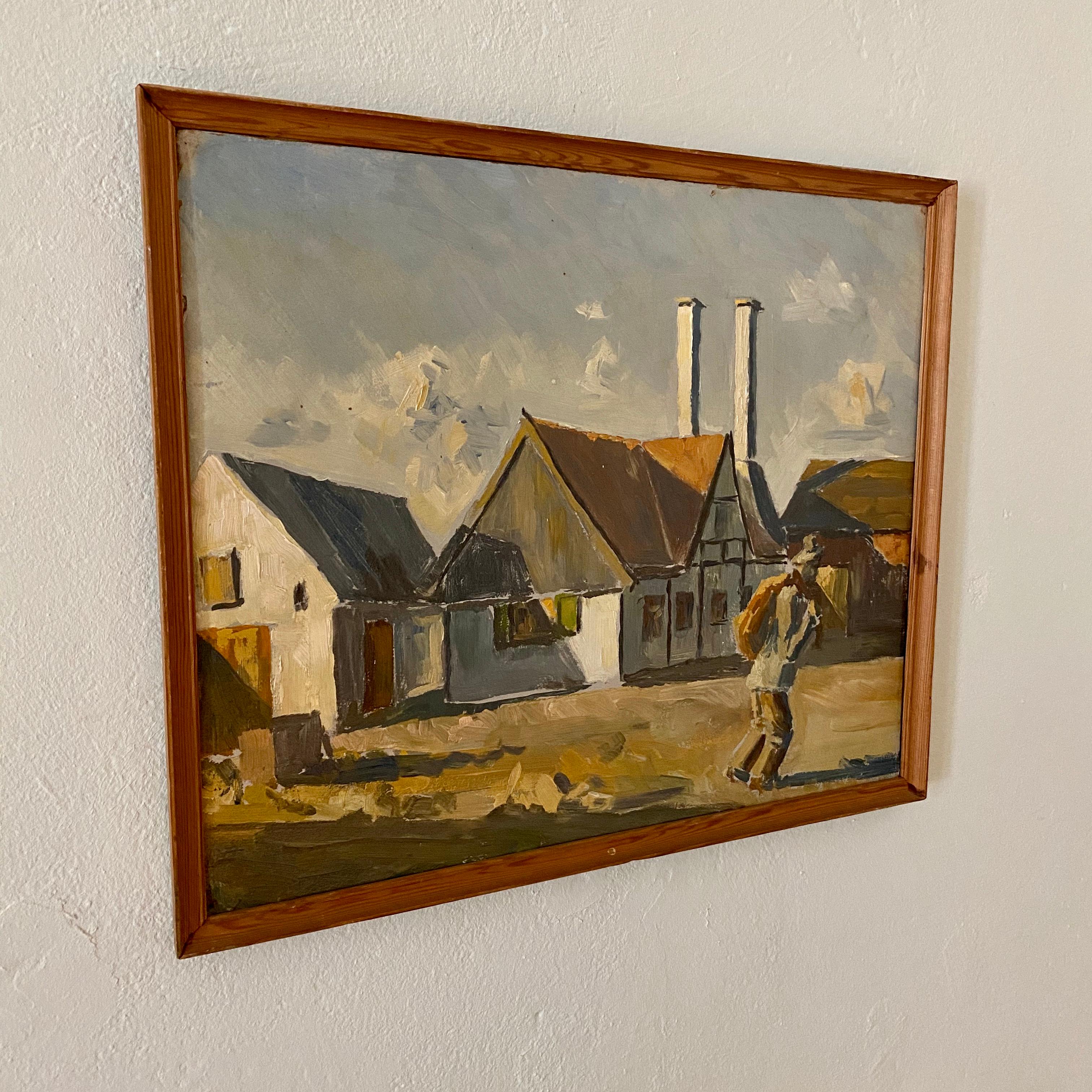This midcentury French oil painting of a landscape has its original frame and was painted in the 1940s.
The painting has a very be depths and some very great colors.
A unique piece which is a great eyecatcher for your antique, modern, Space Age or