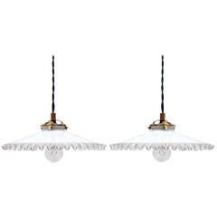 Midcentury French Opaline Glass Pendant Lamps, 1950s, Set of Two