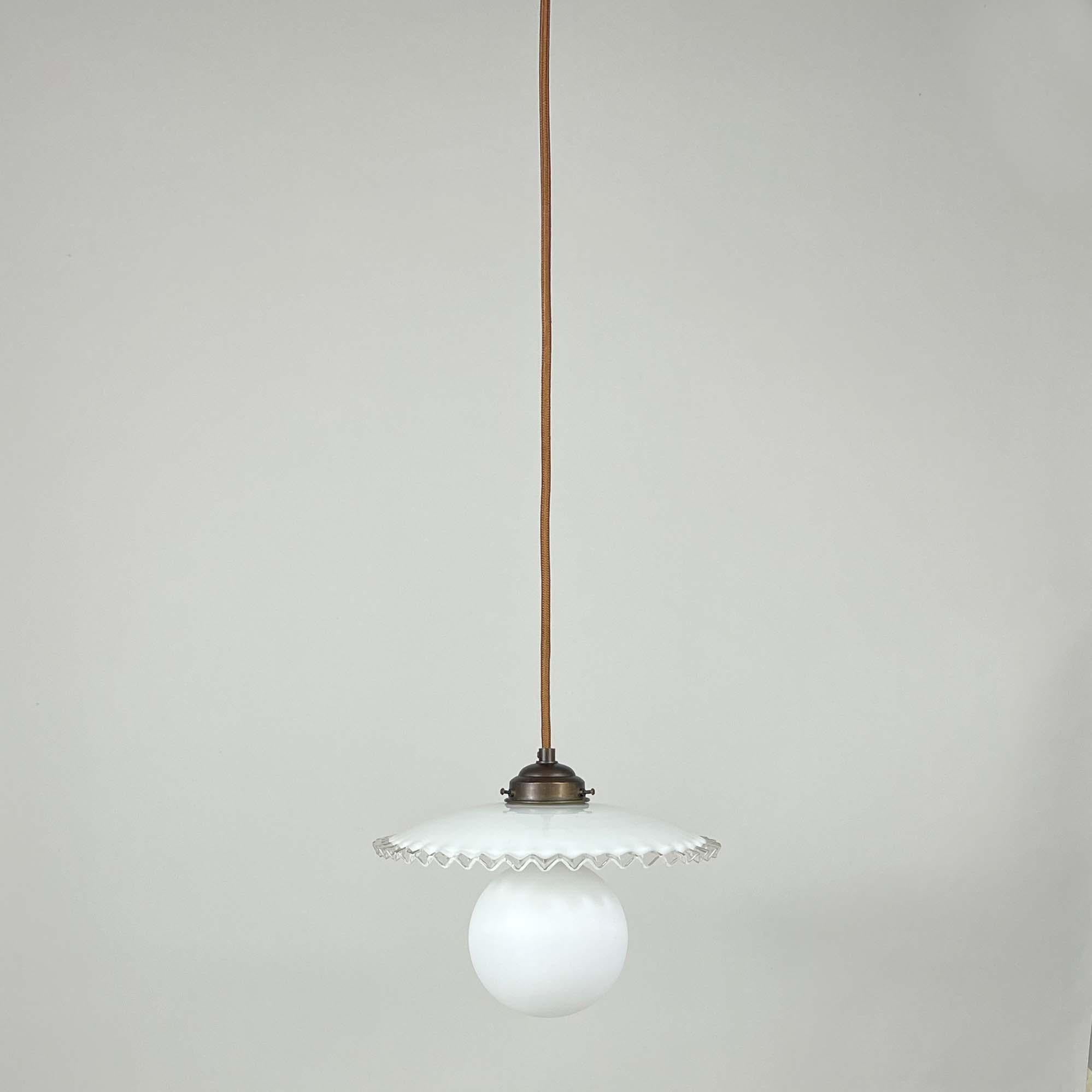 Mid-20th Century Midcentury French Opaline Glass Pendant Light, 1950s For Sale