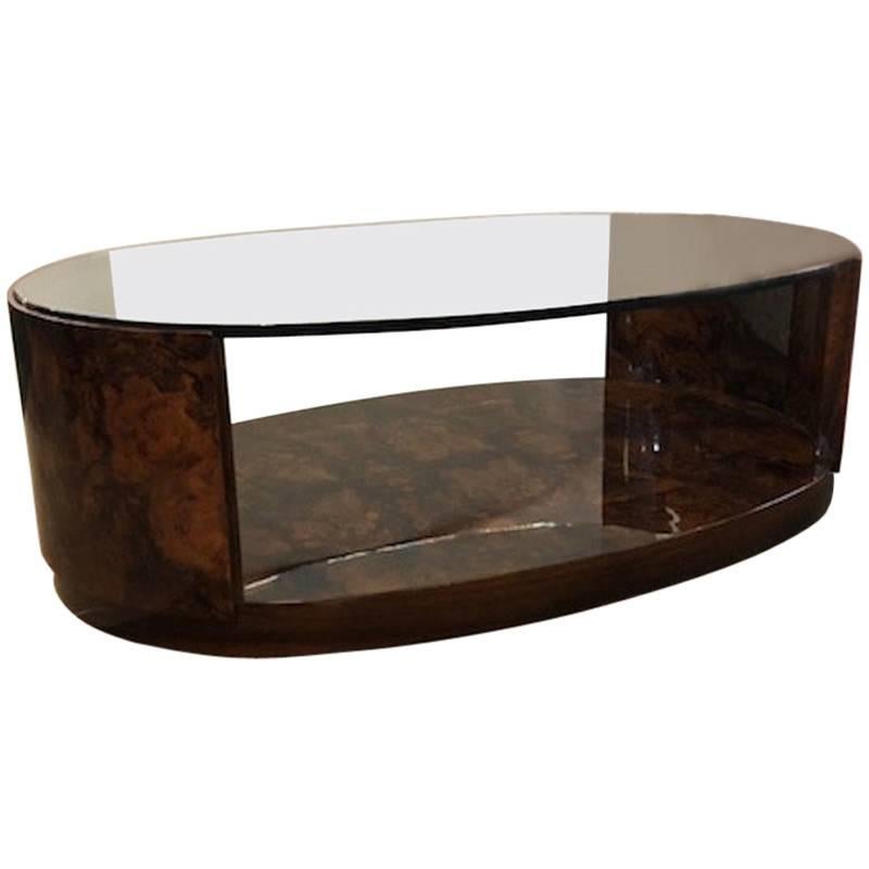 Midcentury French Oval Coffee Table in Walnut