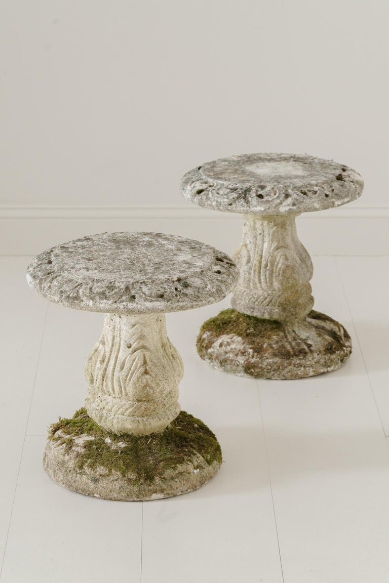 Midcentury French Pair of Cement Garden Stools at 1stDibs