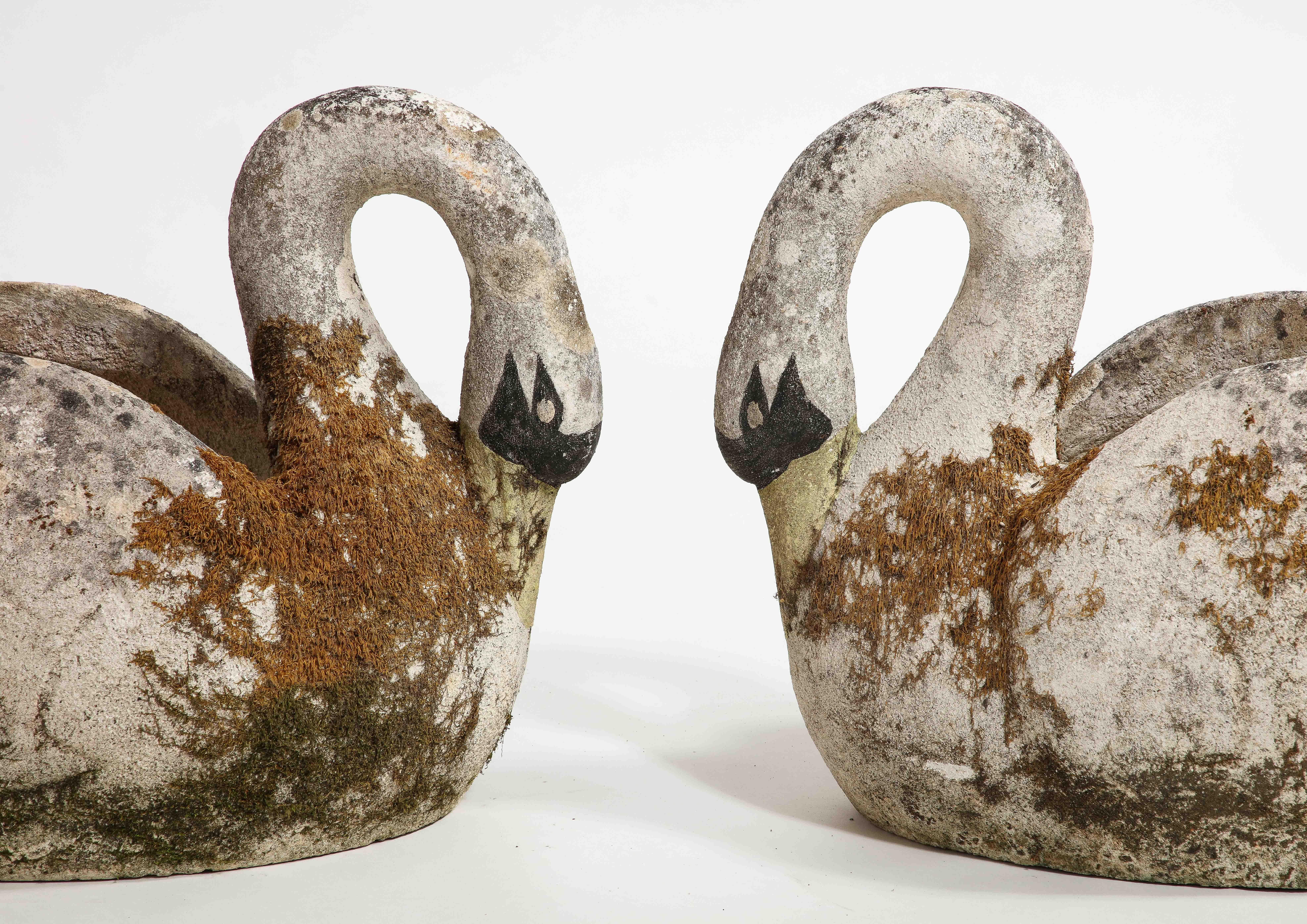 Midcentury French Pair of Concrete Swan Planters For Sale 5