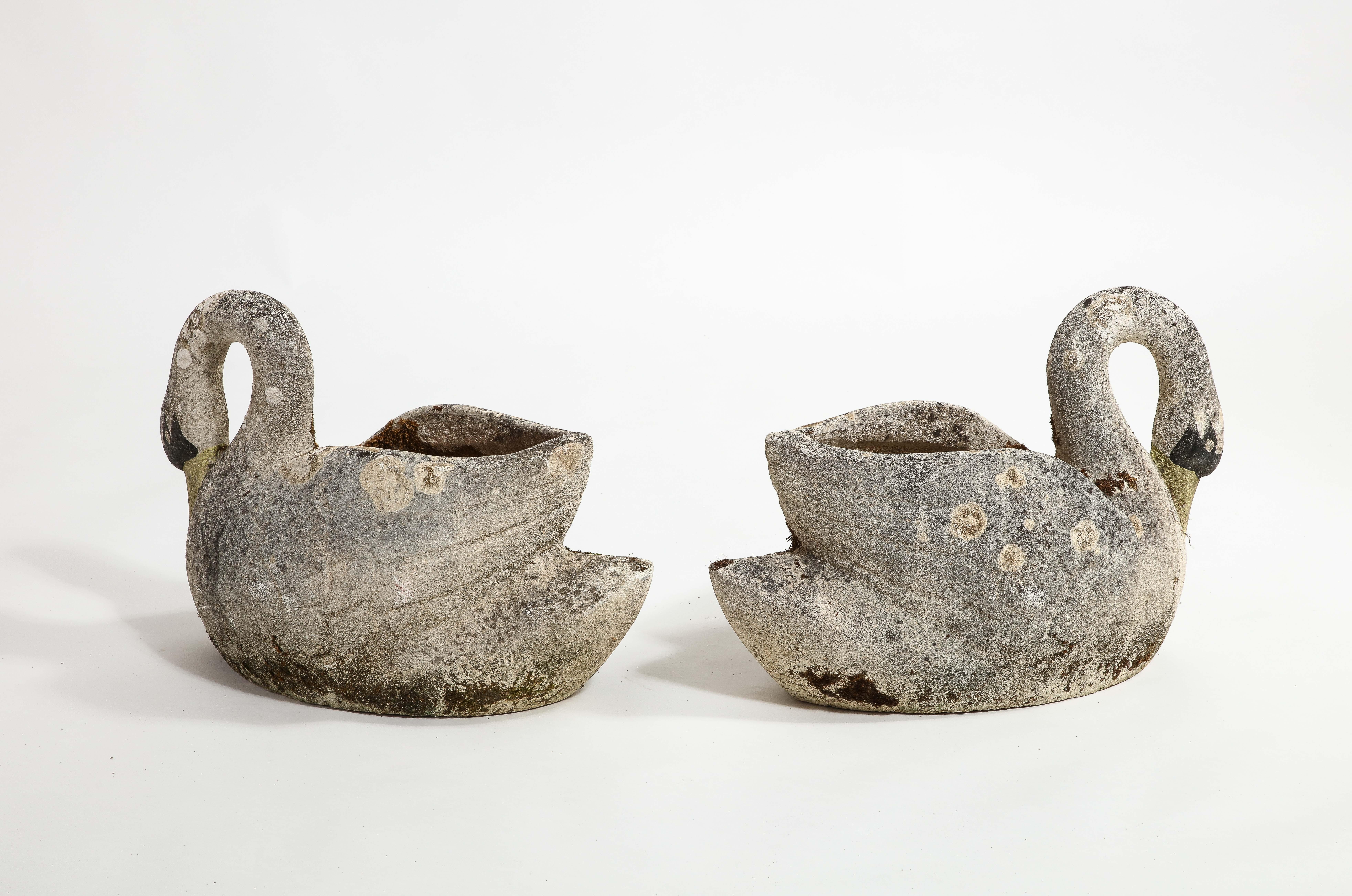 20th Century Midcentury French Pair of Concrete Swan Planters For Sale
