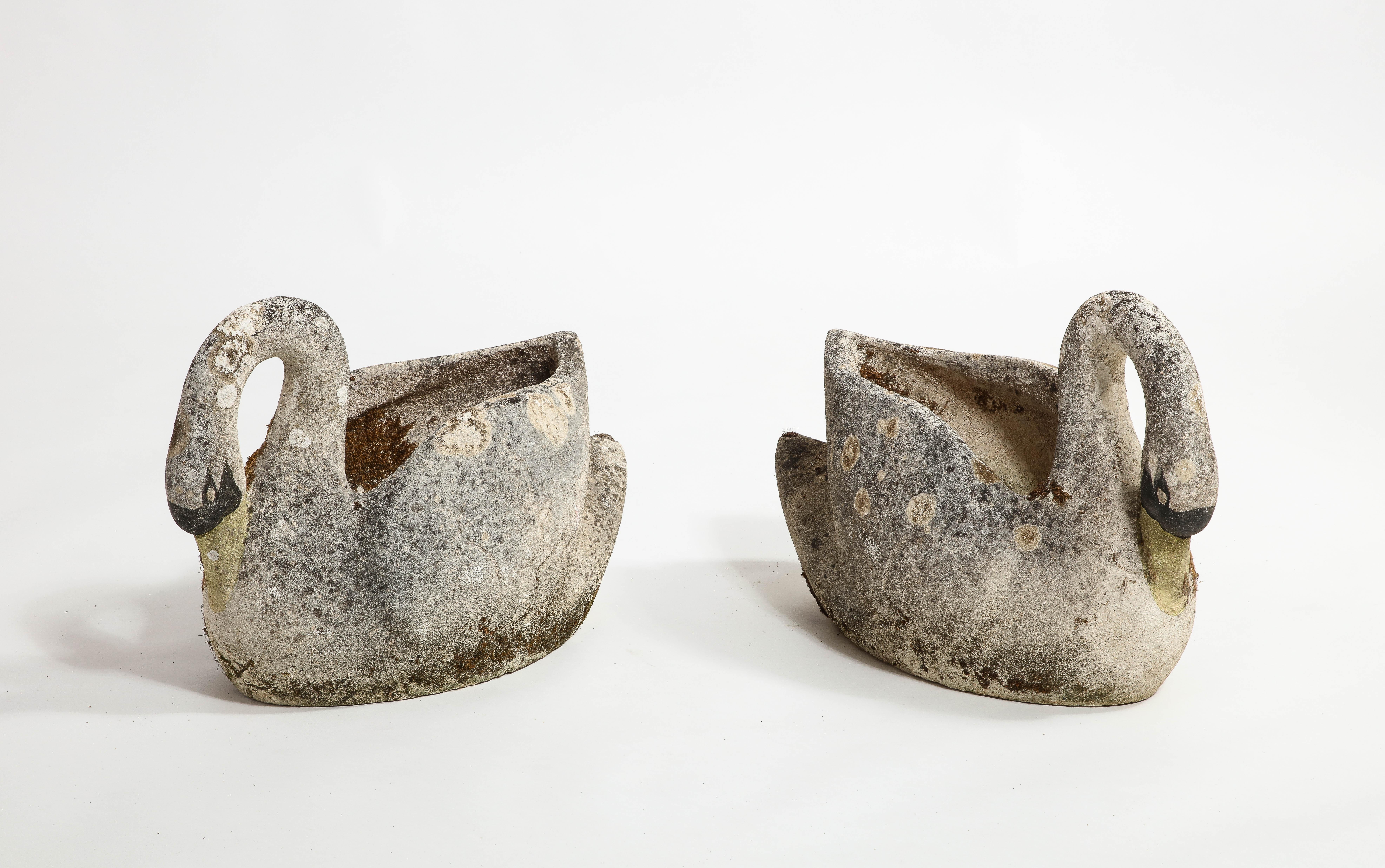 Midcentury French Pair of Concrete Swan Planters For Sale 1