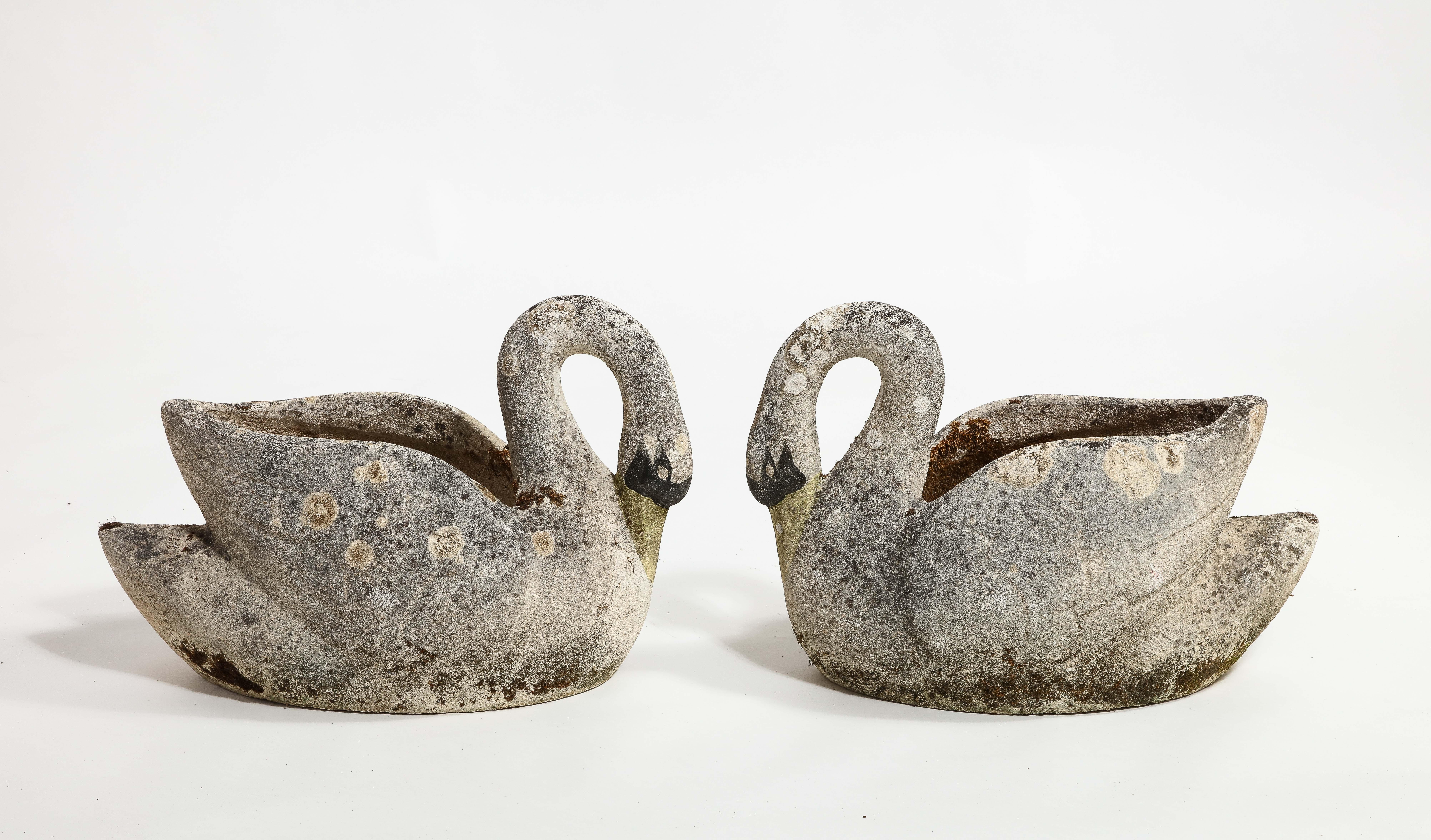Midcentury French Pair of Concrete Swan Planters For Sale 2
