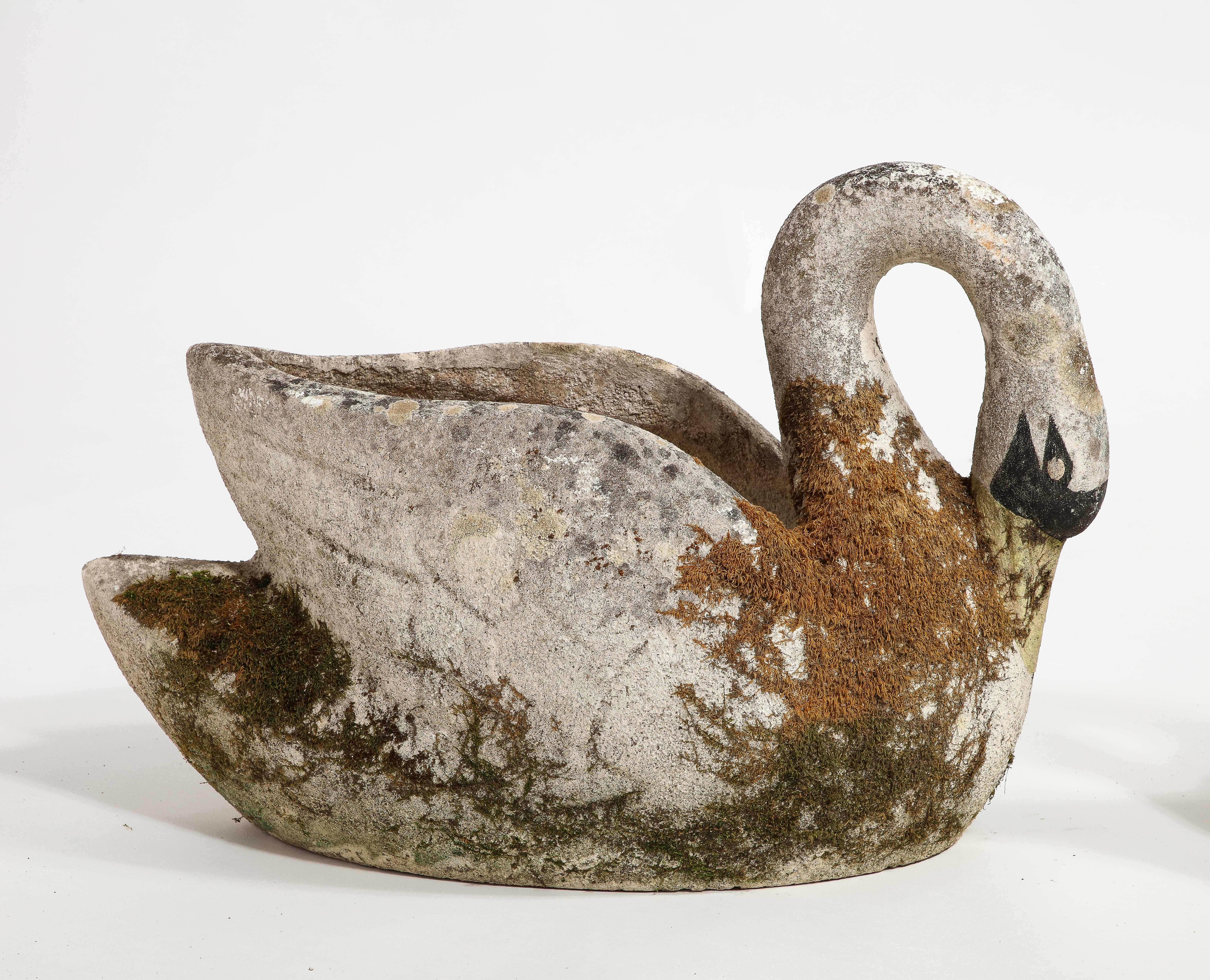 Midcentury French Pair of Concrete Swan Planters For Sale 3