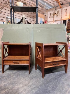 Midcentury French Pair of Elegant Oak Nightstands by Jacques Adnet
