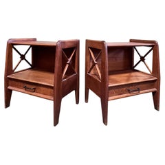 Midcentury French Pair of Elegant Oak Nightstands by Jacques Adnet