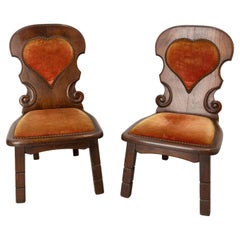 Vintage Midcentury French Pair of Side Oak Low Chairs Swiss Alp Style, circa 1960