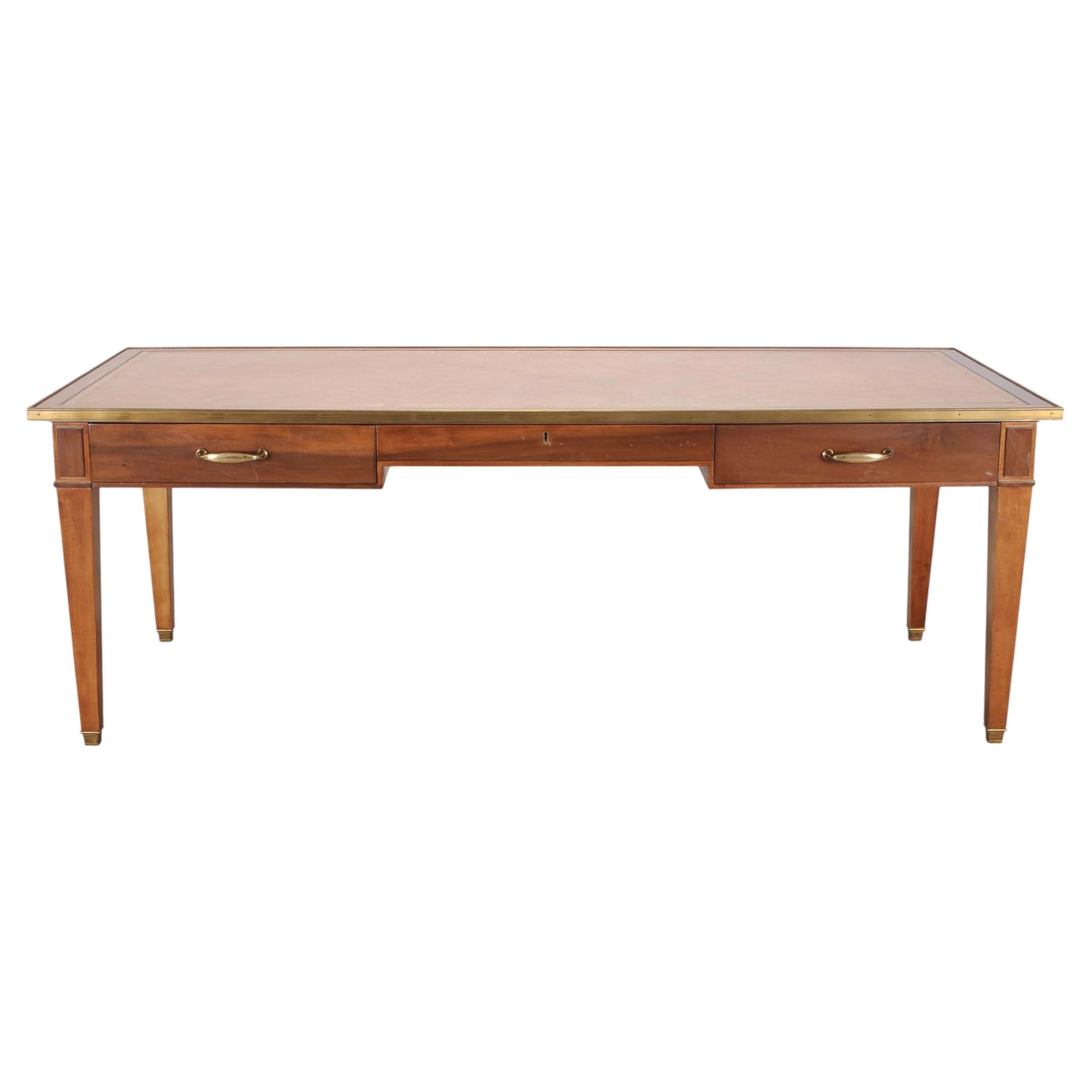 Mesa de biblioteca de madera de frutal francesa palladiana de mediados de siglo Escritorio 7 pies