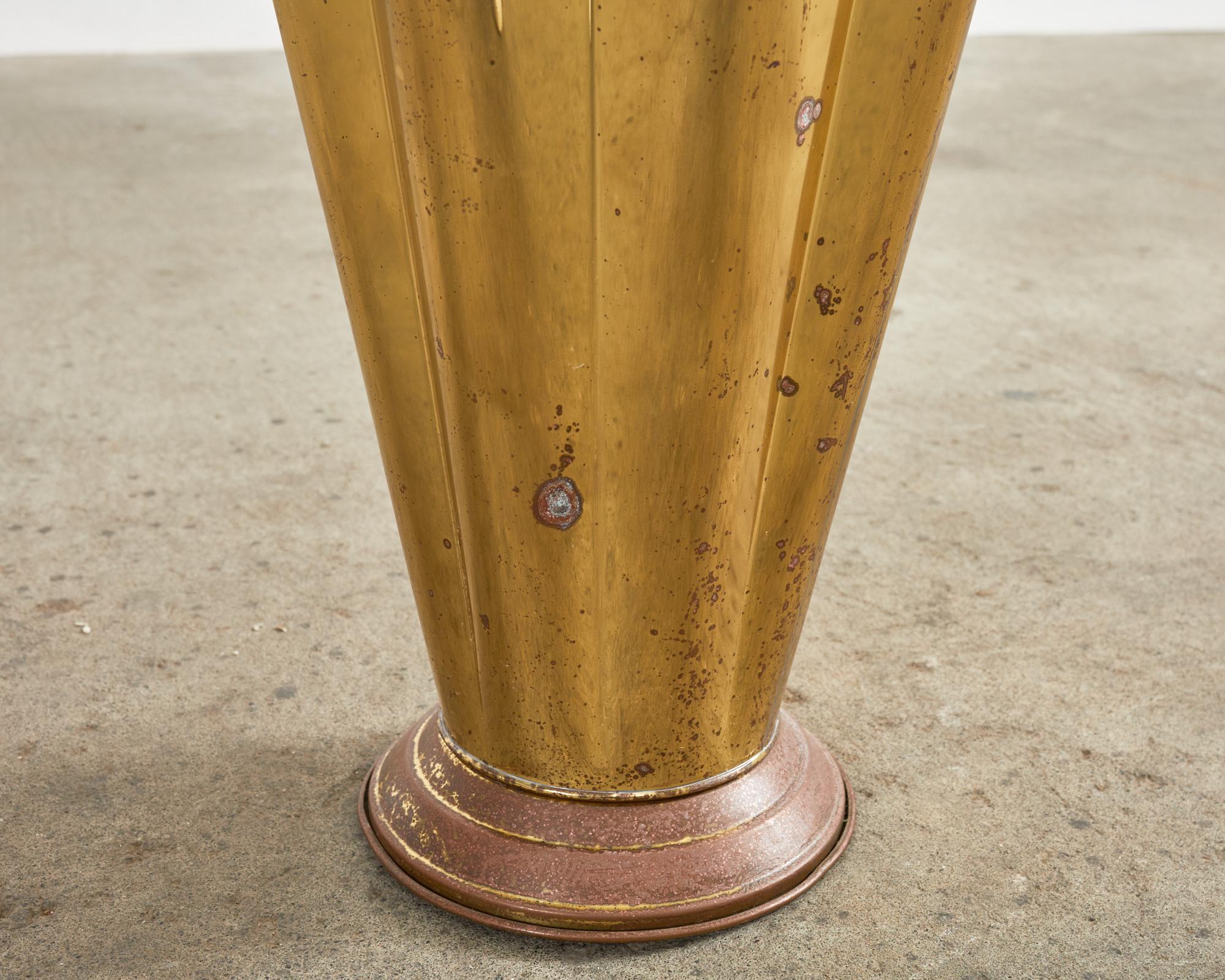 Mid-Century French Patinated Brass Formed Umbrella Stand In Distressed Condition In Rio Vista, CA