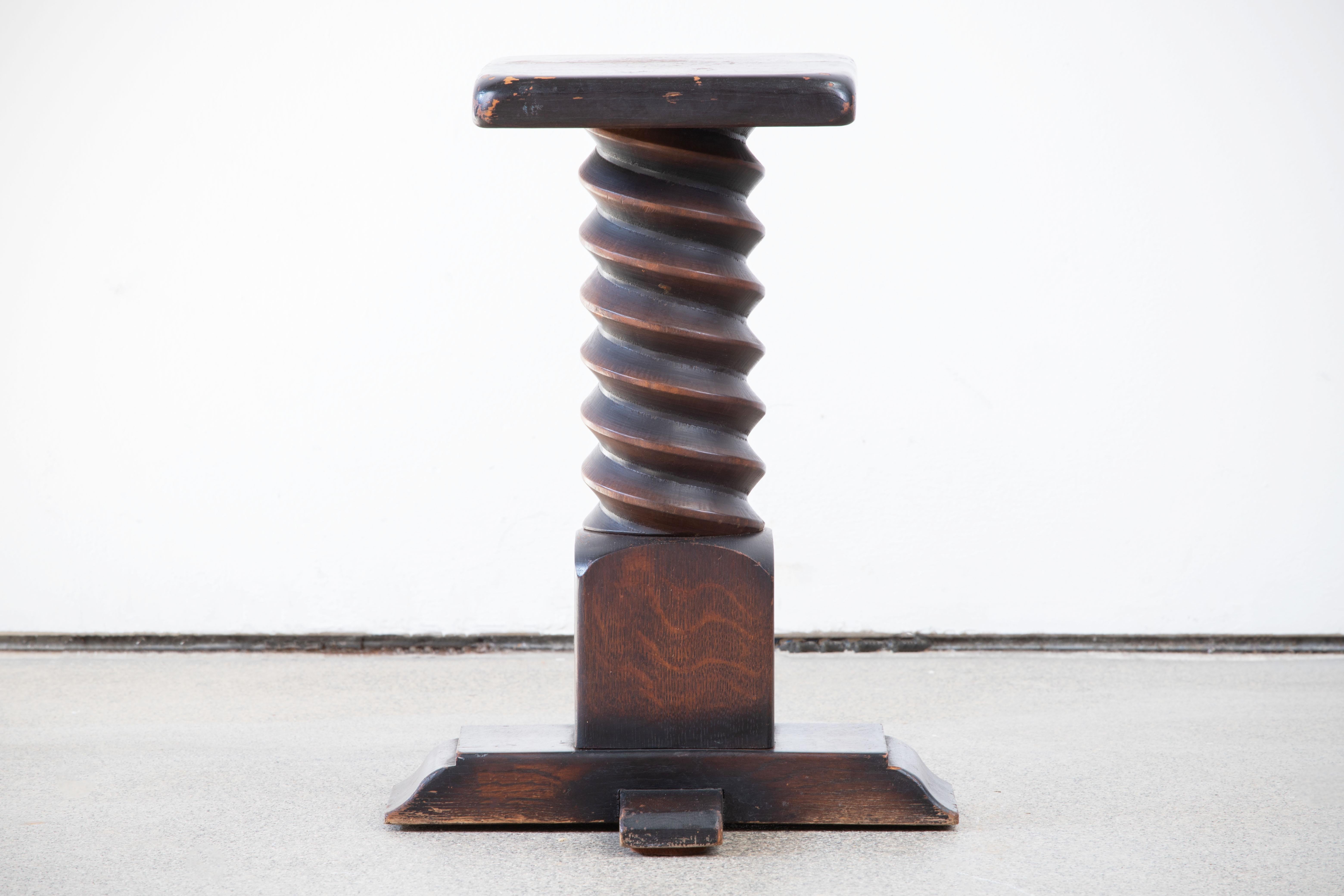 Mid-Century Modern Mid-Century French Pedestal in Solid Oak, in the Manner of Charles Dudouyt