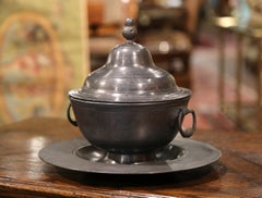 Midcentury French Pewter Platter and Tureen Covered Dish Centerpiece