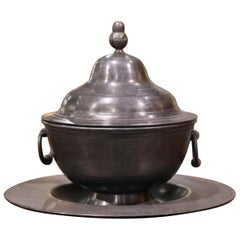 Midcentury French Pewter Platter and Tureen Covered Dish Centerpiece
