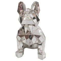 Midcentury French Polyhedron Crystals Mirrors Bulldog Sculpture, 1960s