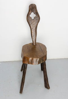 Midcentury Französisch Pappel Chalet Stuhl Brutalist organischen Stil,  um 1960