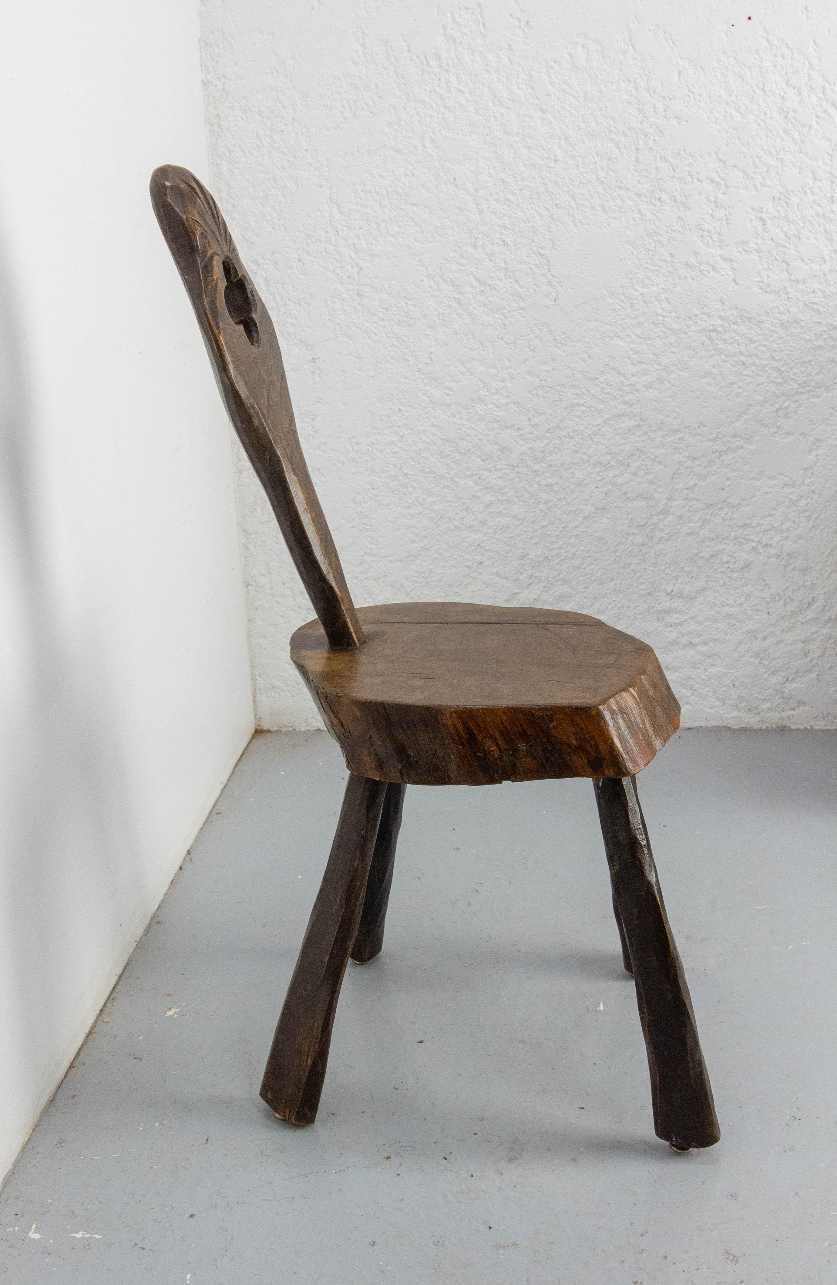 Spanish Midcentury French Poplar Chalet Chair Brutalist Organic Style,  circa 1960 For Sale