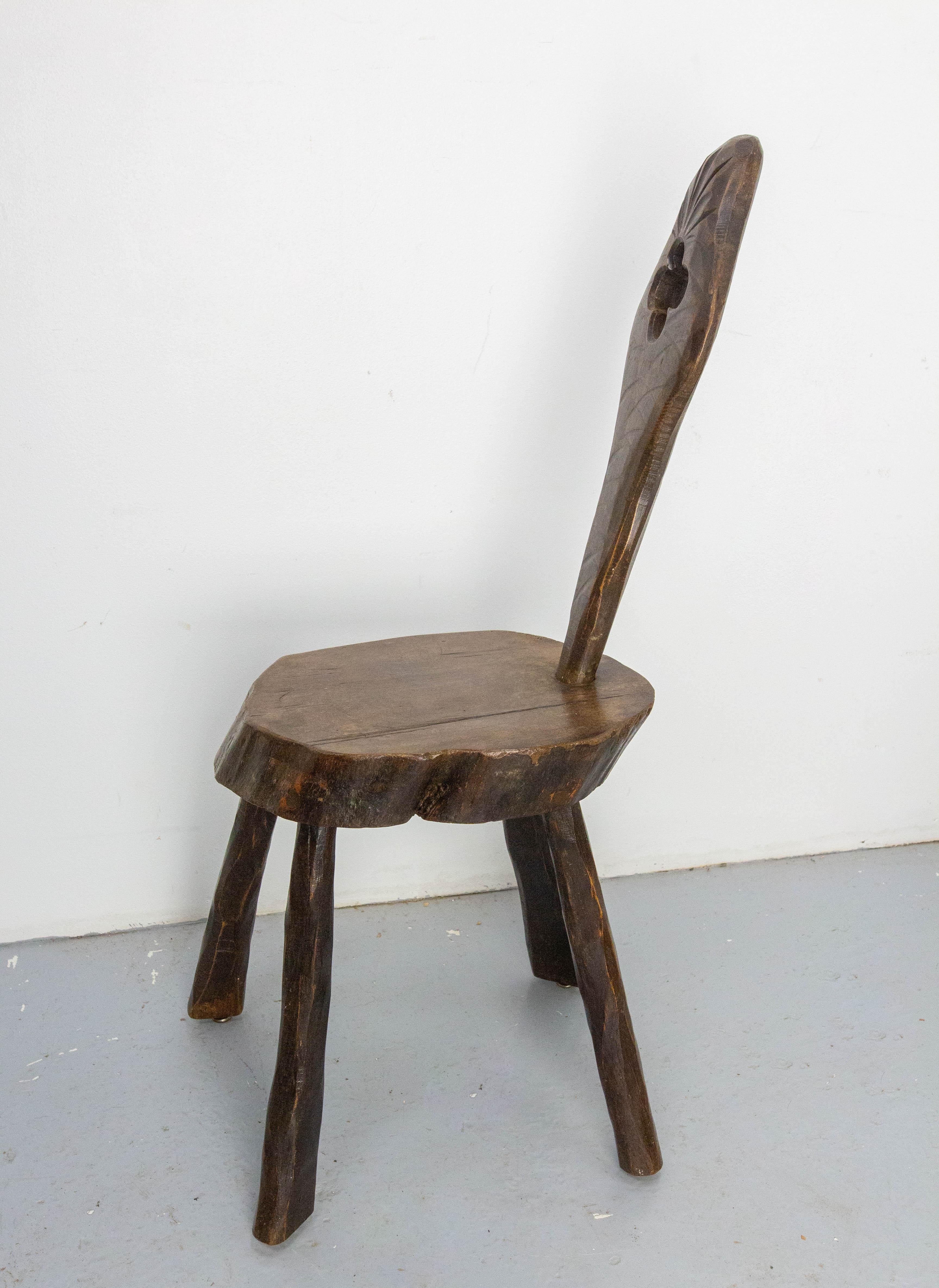 Midcentury French Poplar Chalet Chair Brutalist Organic Style,  circa 1960 In Good Condition For Sale In Labrit, Landes