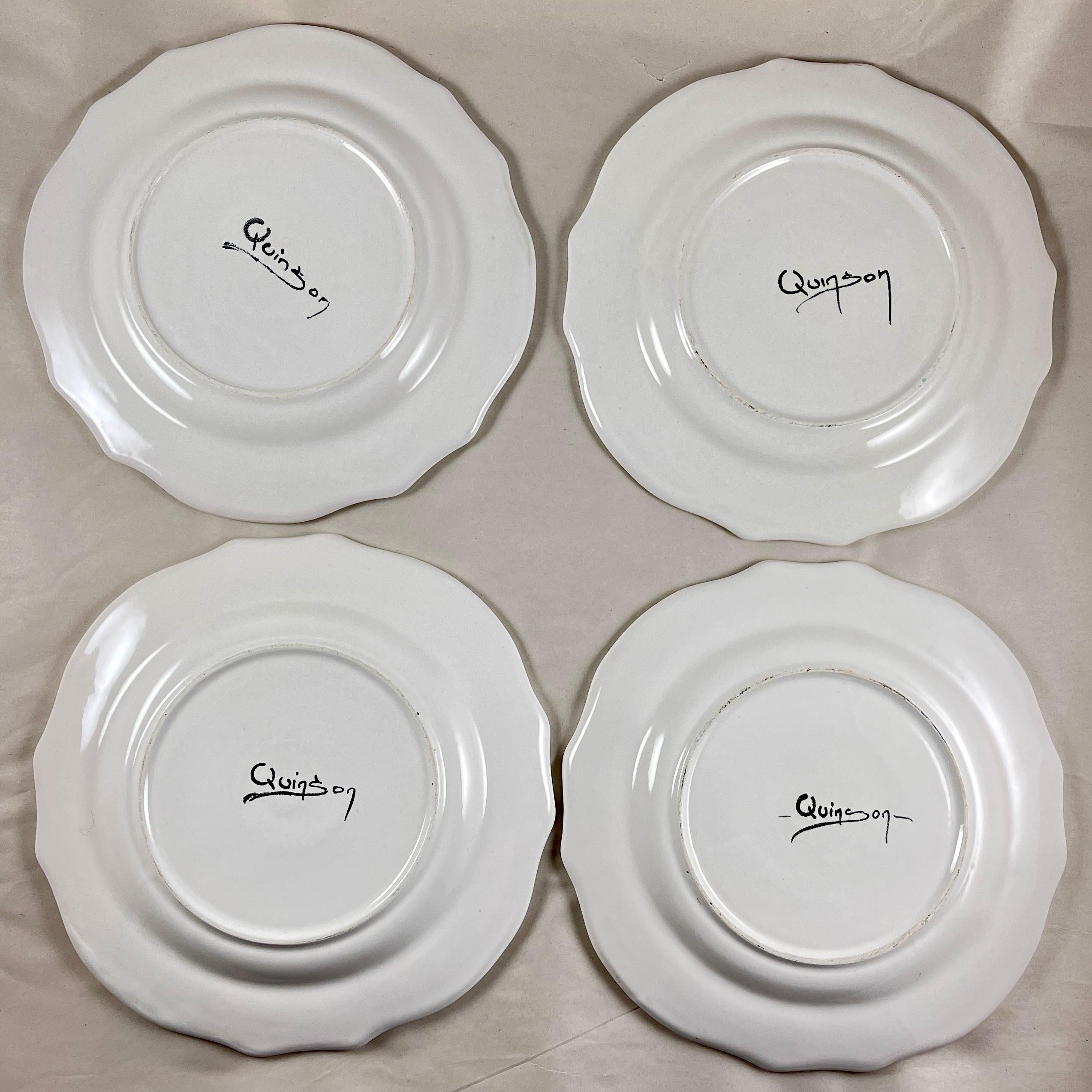 Midcentury French Provençal Hand Potted Paulette Quinson Fish Plates, Set of 4 For Sale 8
