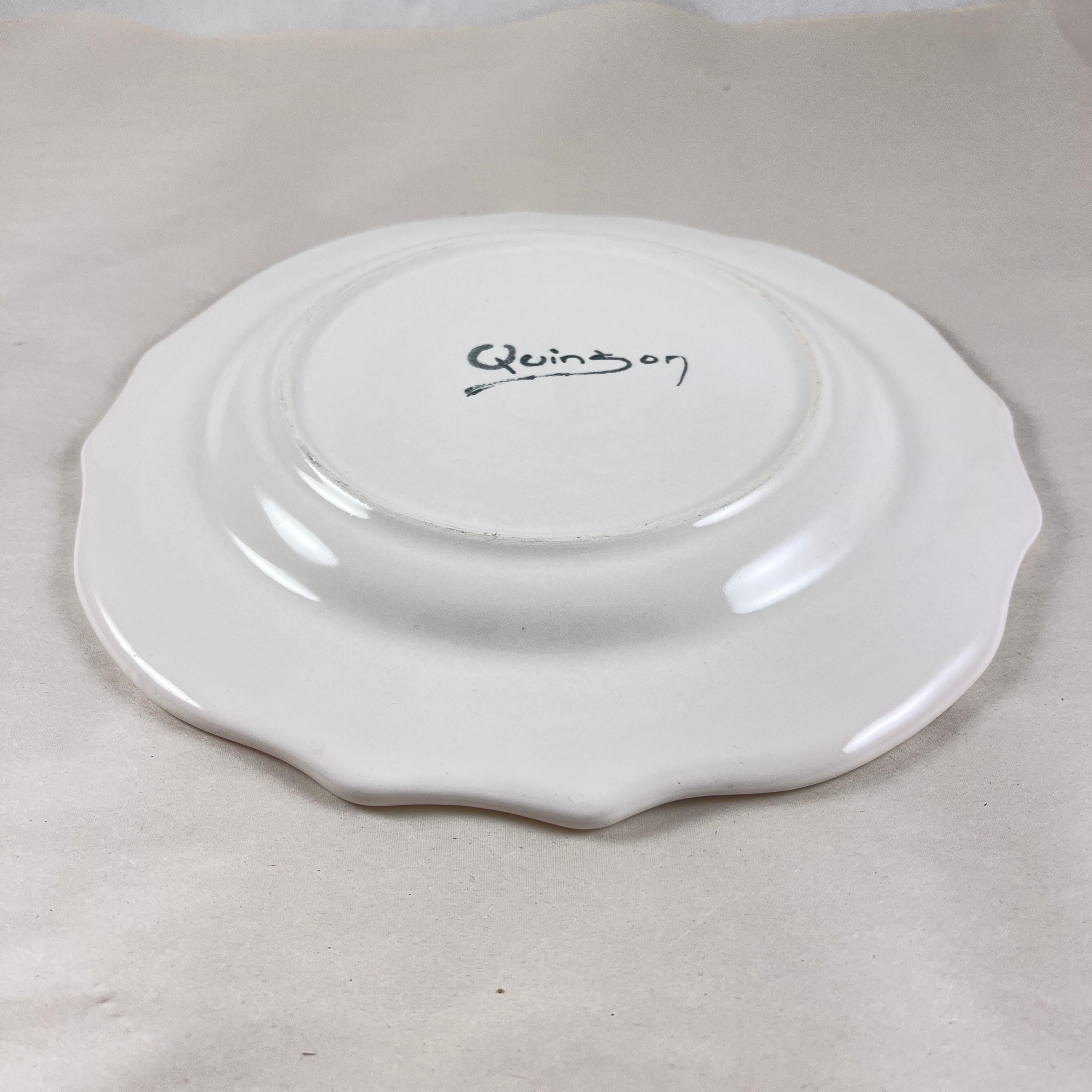 Midcentury French Provençal Hand Potted Paulette Quinson Fish Plates, Set of 4 For Sale 11