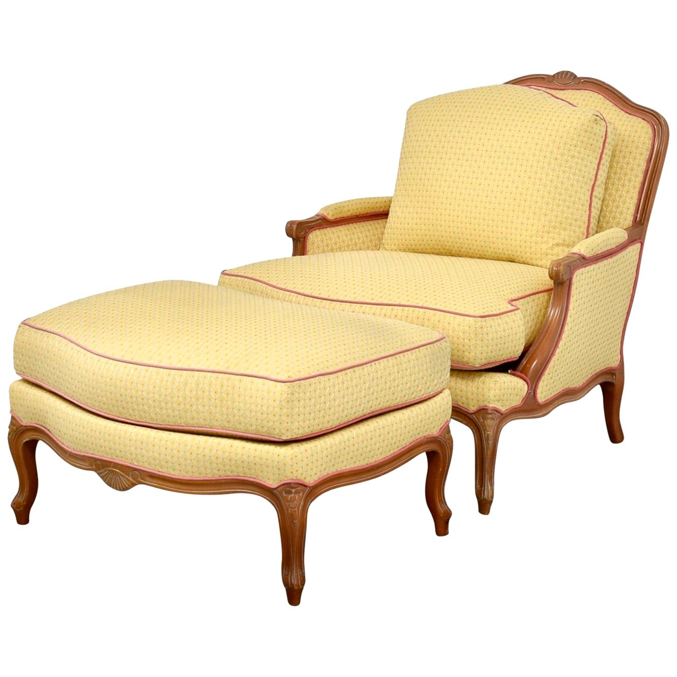 Midcentury French Provincial Ashley Manor Printemps Armchair Lounge and Ottoman