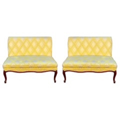 Midcentury French Provincial Style Settees in Regency Yellow, Pair