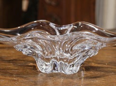 Midcentury French Pulled Feathered Blown Clear Glass Center Vase