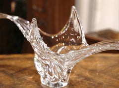 Midcentury French Pulled Feathered Blown Clear Glass Center Vase