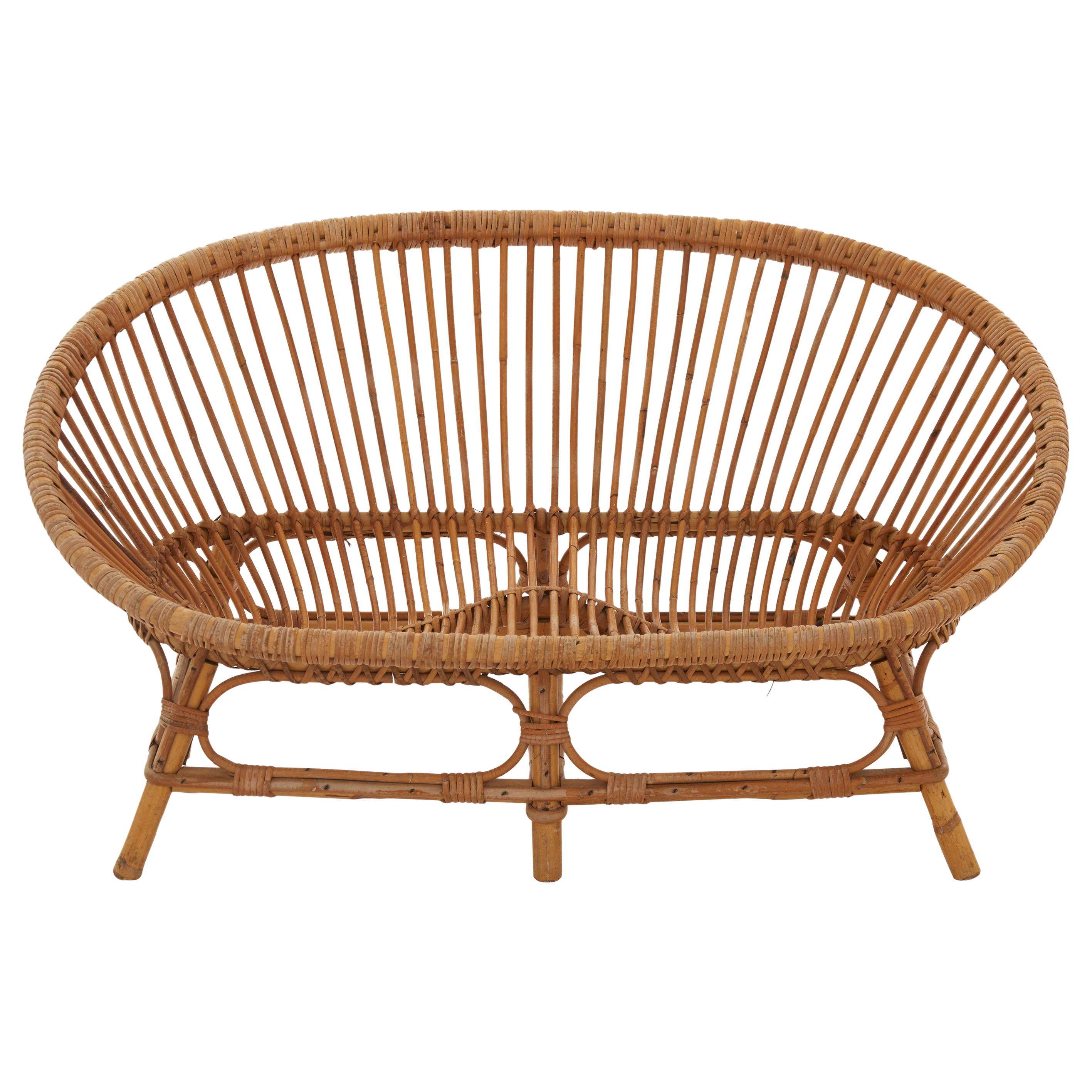 Midcentury French Rattan and Bamboo Settee