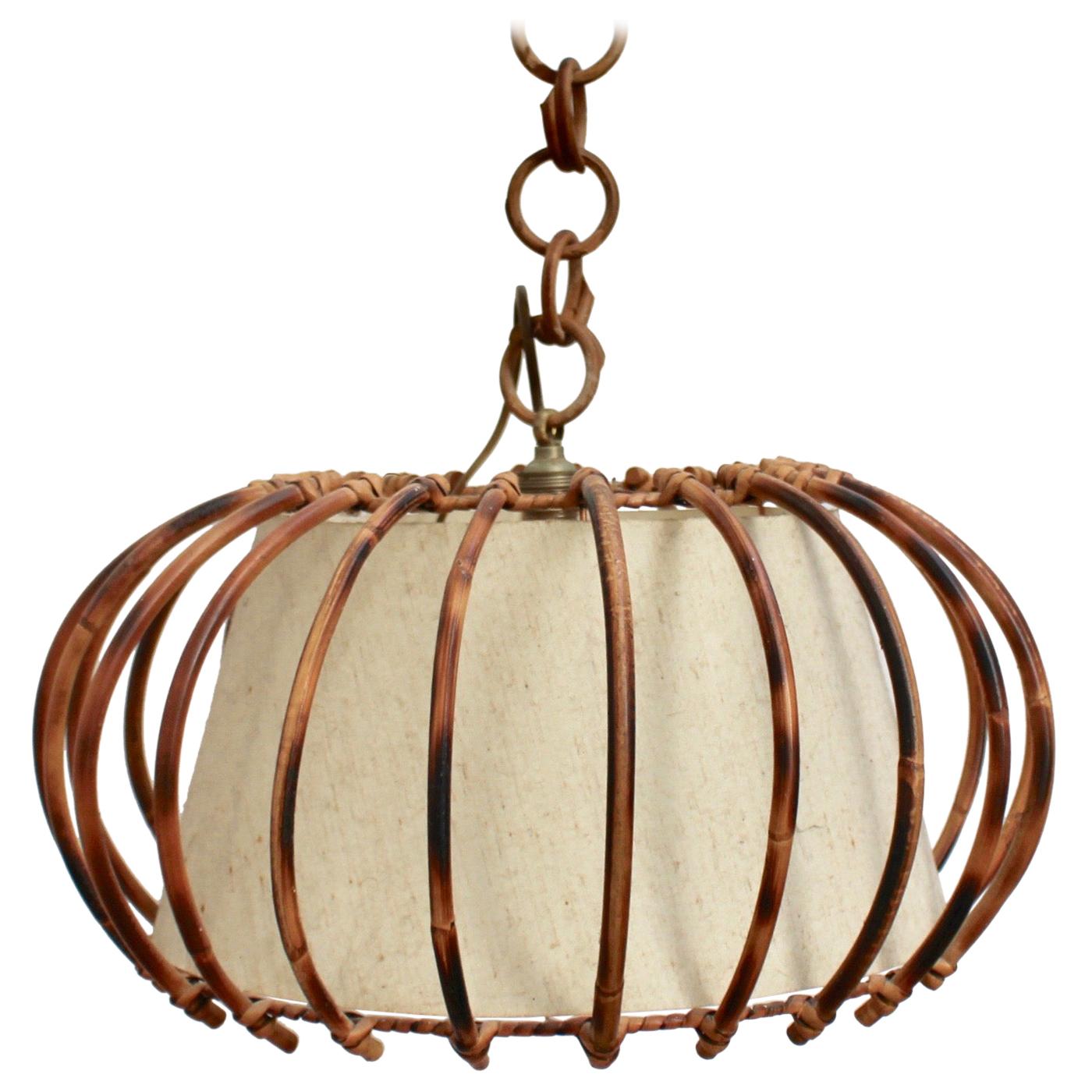 Midcentury French Rattan Pendant Lamp, circa 1960s