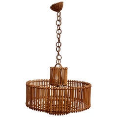 Midcentury French Rattan Pendant Lamp with Chain 'circa 1960s'