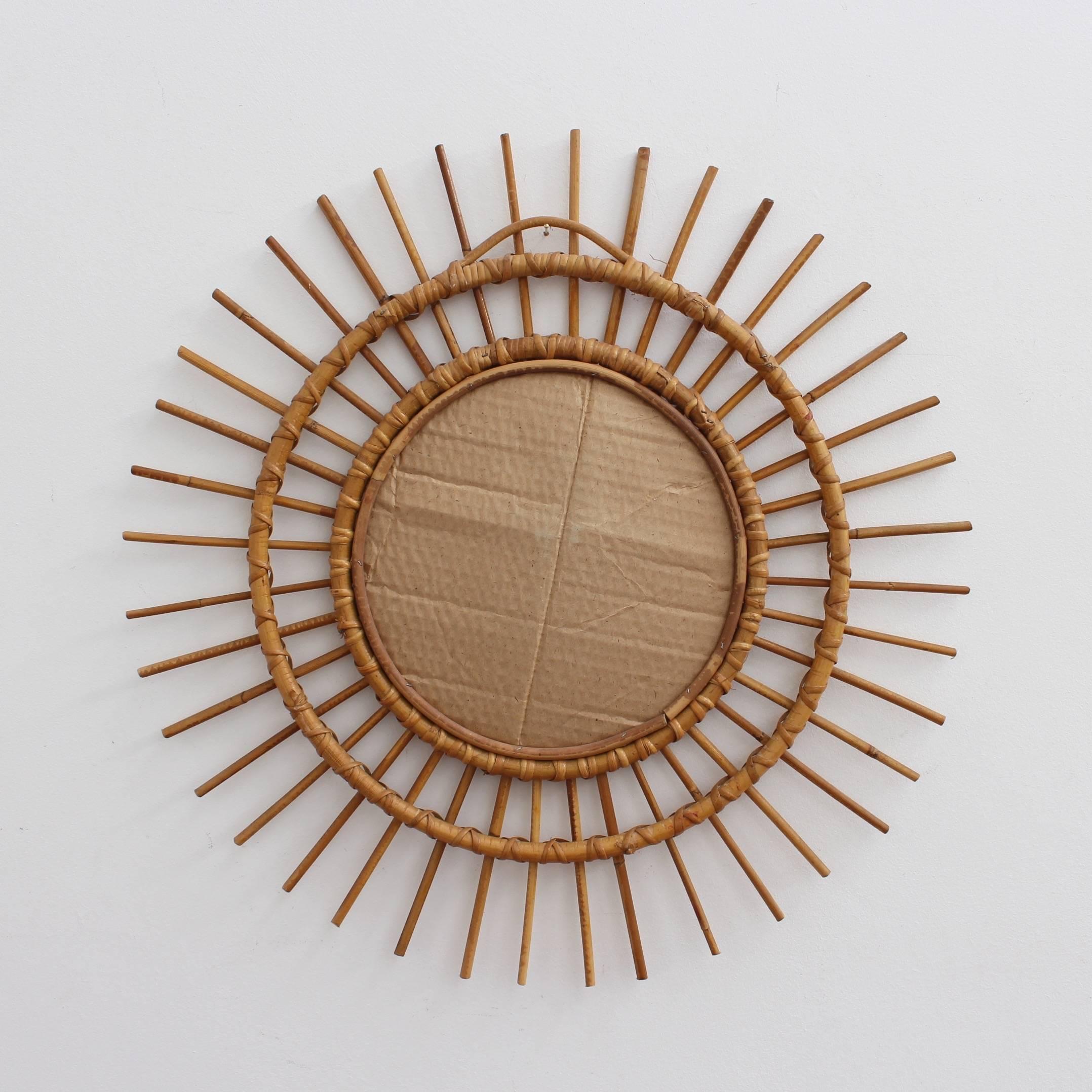 Midcentury French Rattan Sunburst Mirror, circa 1960s 1