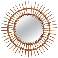 Midcentury French Rattan Sunburst Mirror
circa 1960s
, Large Midcentury French Rattan Sunburst Mirror
circa 1960s
, Large