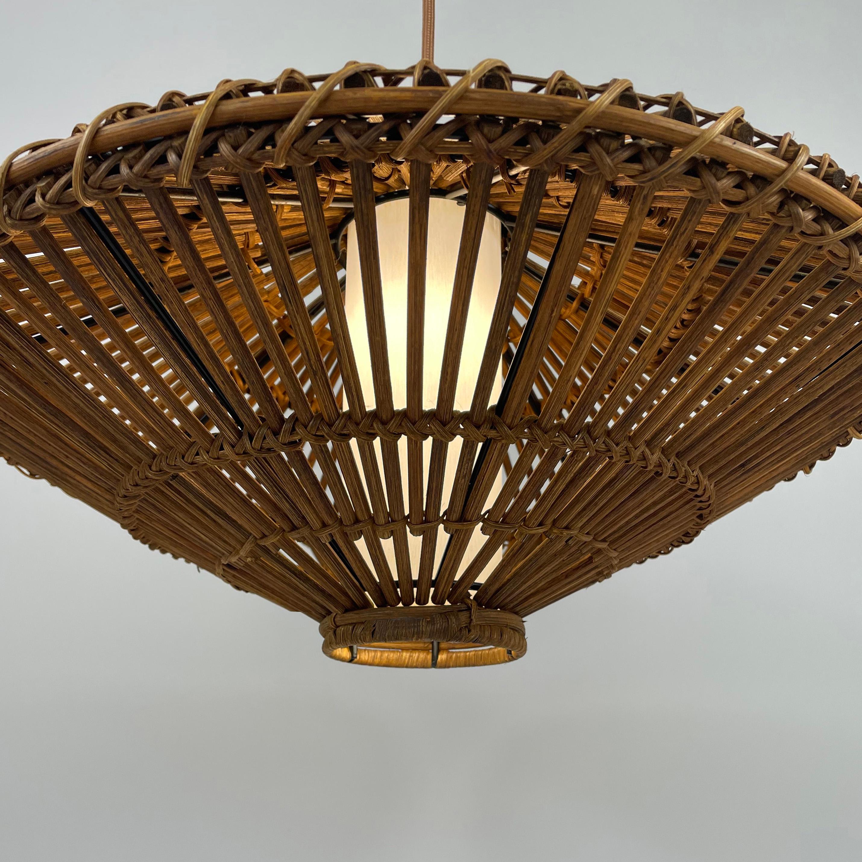 Midcentury French Rattan Wicker Pendant, 1960s For Sale 4
