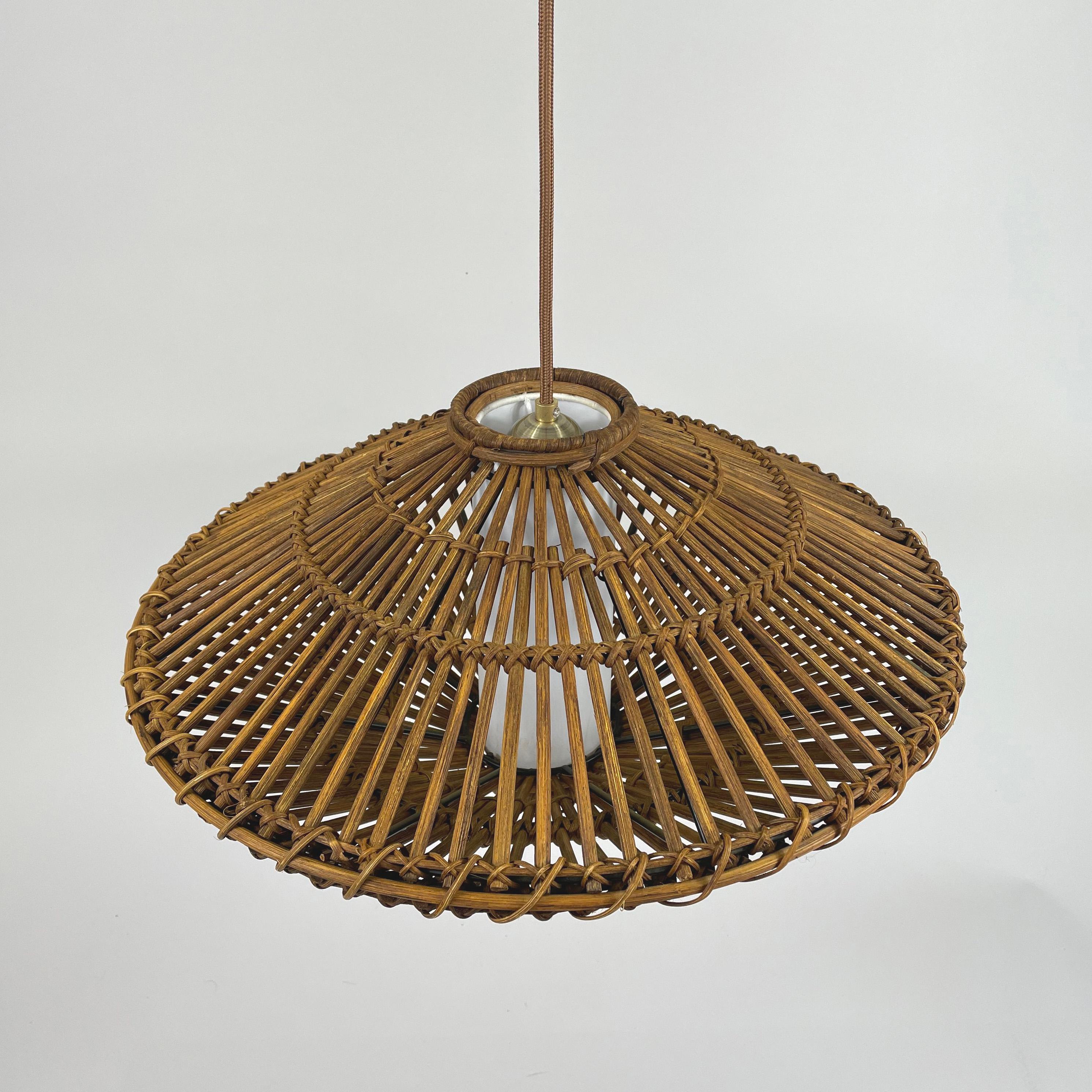 Midcentury French Rattan Wicker Pendant, 1960s For Sale 7