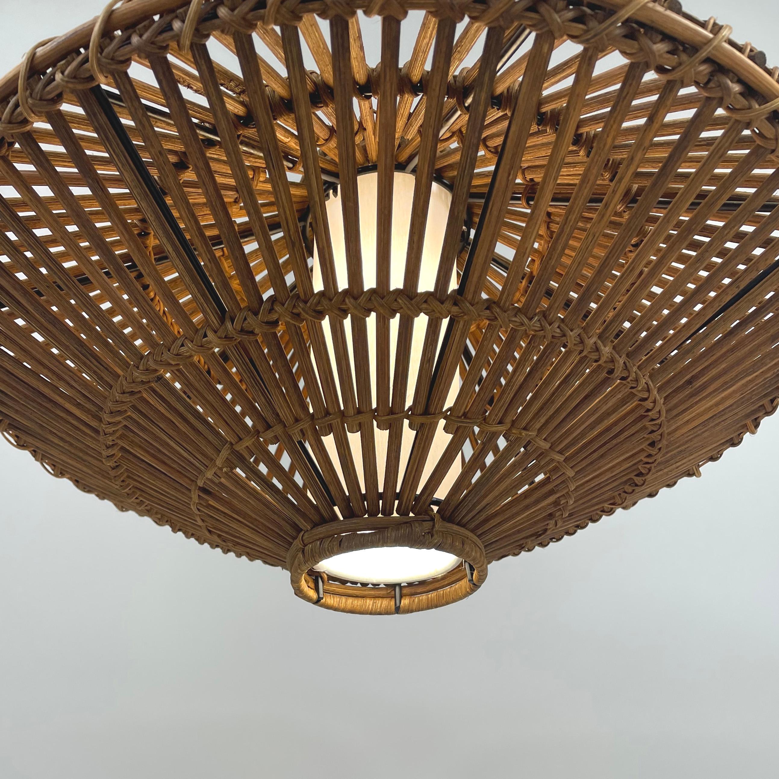 Midcentury French Rattan Wicker Pendant, 1960s For Sale 7