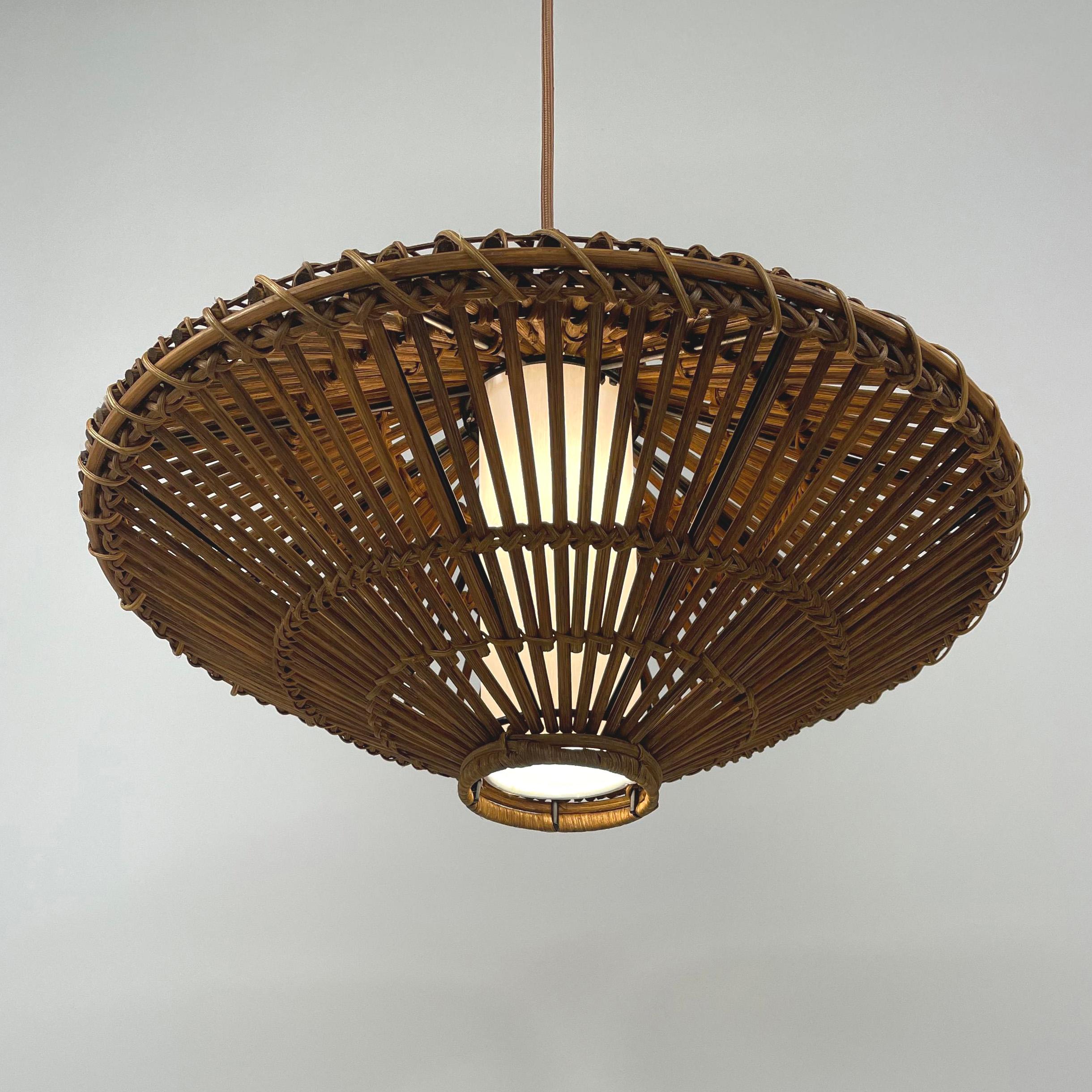 Midcentury French Rattan Wicker Pendant, 1960s For Sale 8