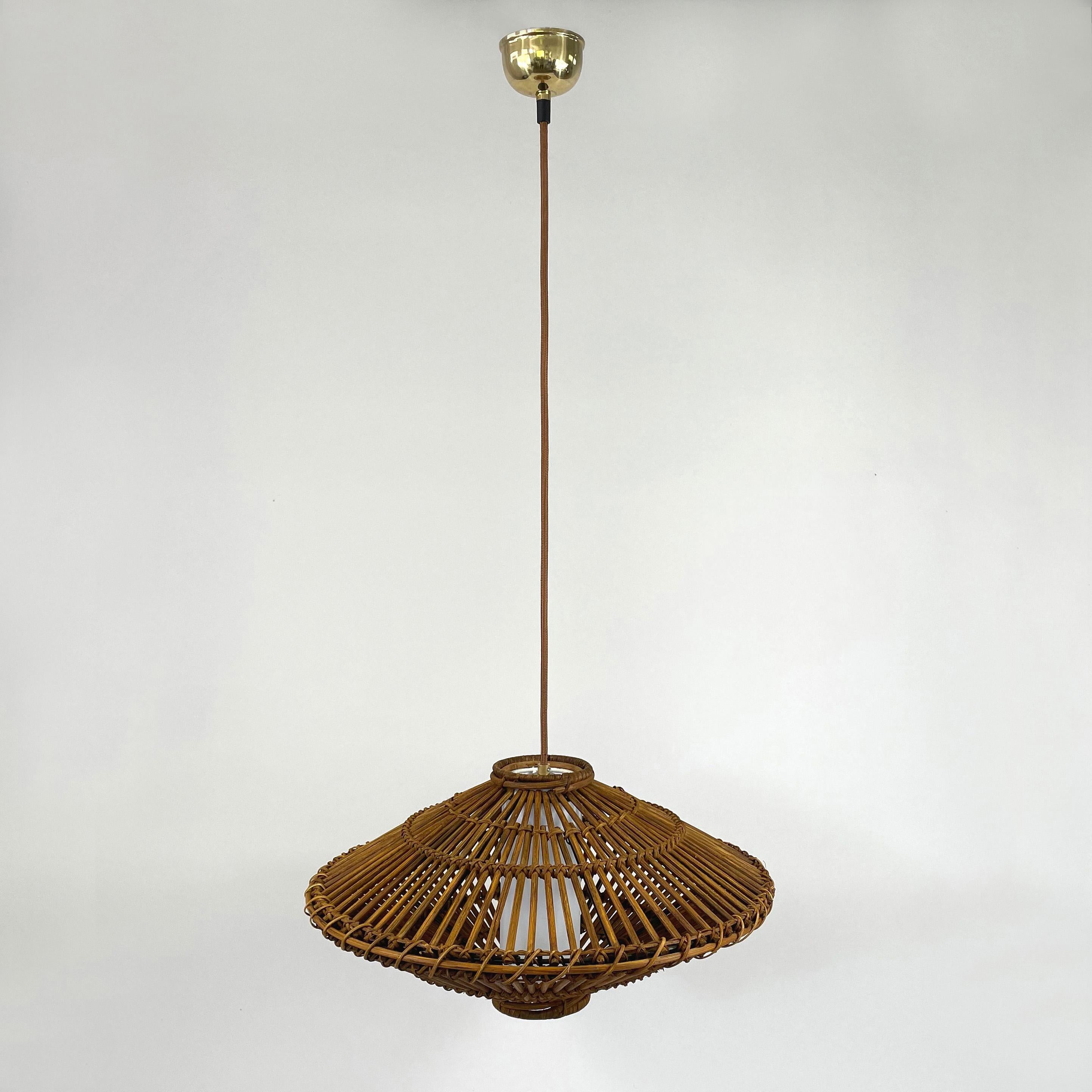 Midcentury French Rattan Wicker Pendant, 1960s For Sale 9