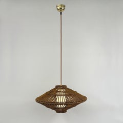Midcentury French Rattan Wicker Pendant, 1960s