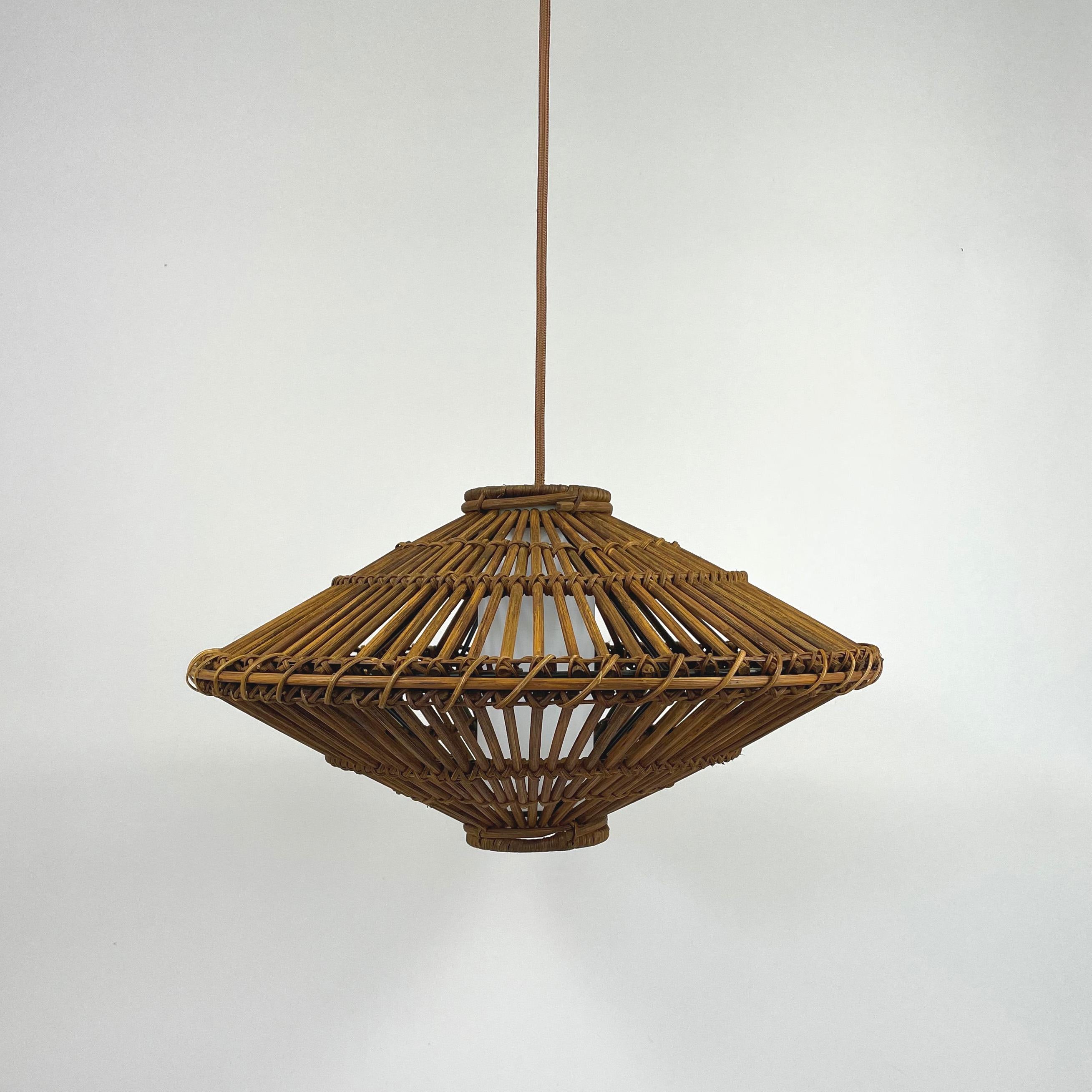 Mid-Century Modern Midcentury French Rattan Wicker Pendant, 1960s For Sale