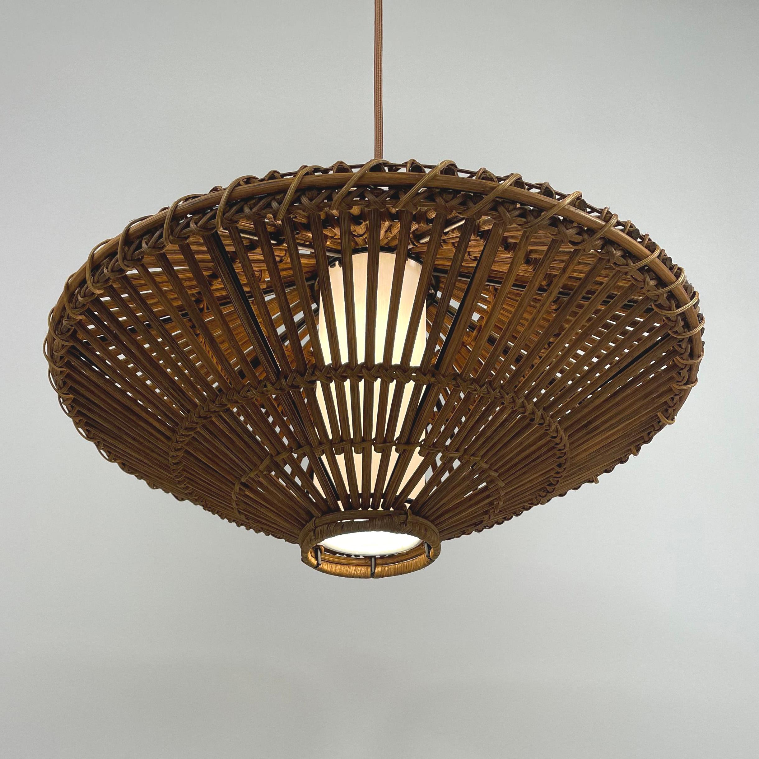 Mid-20th Century Midcentury French Rattan Wicker Pendant, 1960s For Sale