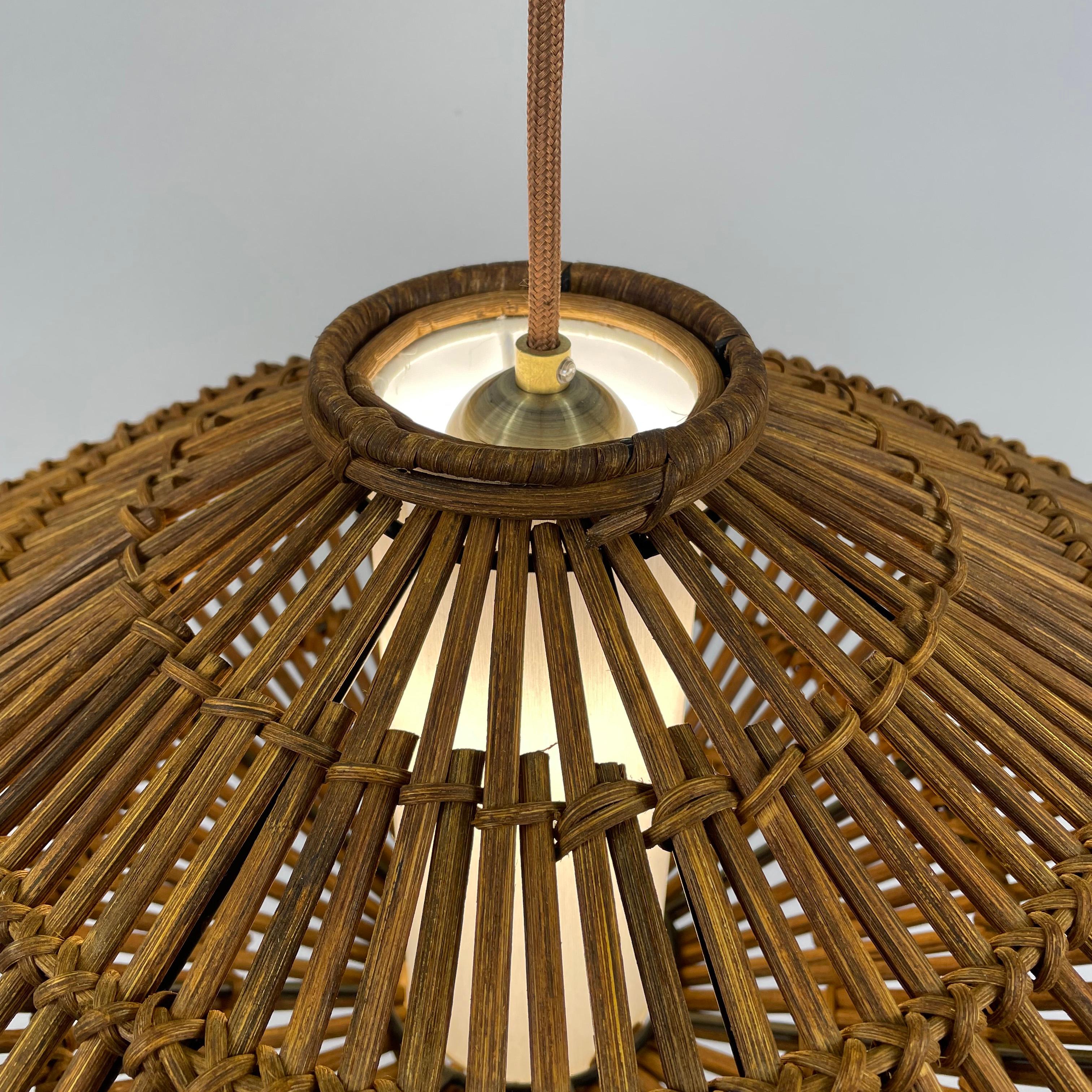 Midcentury French Rattan Wicker Pendant, 1960s For Sale 1