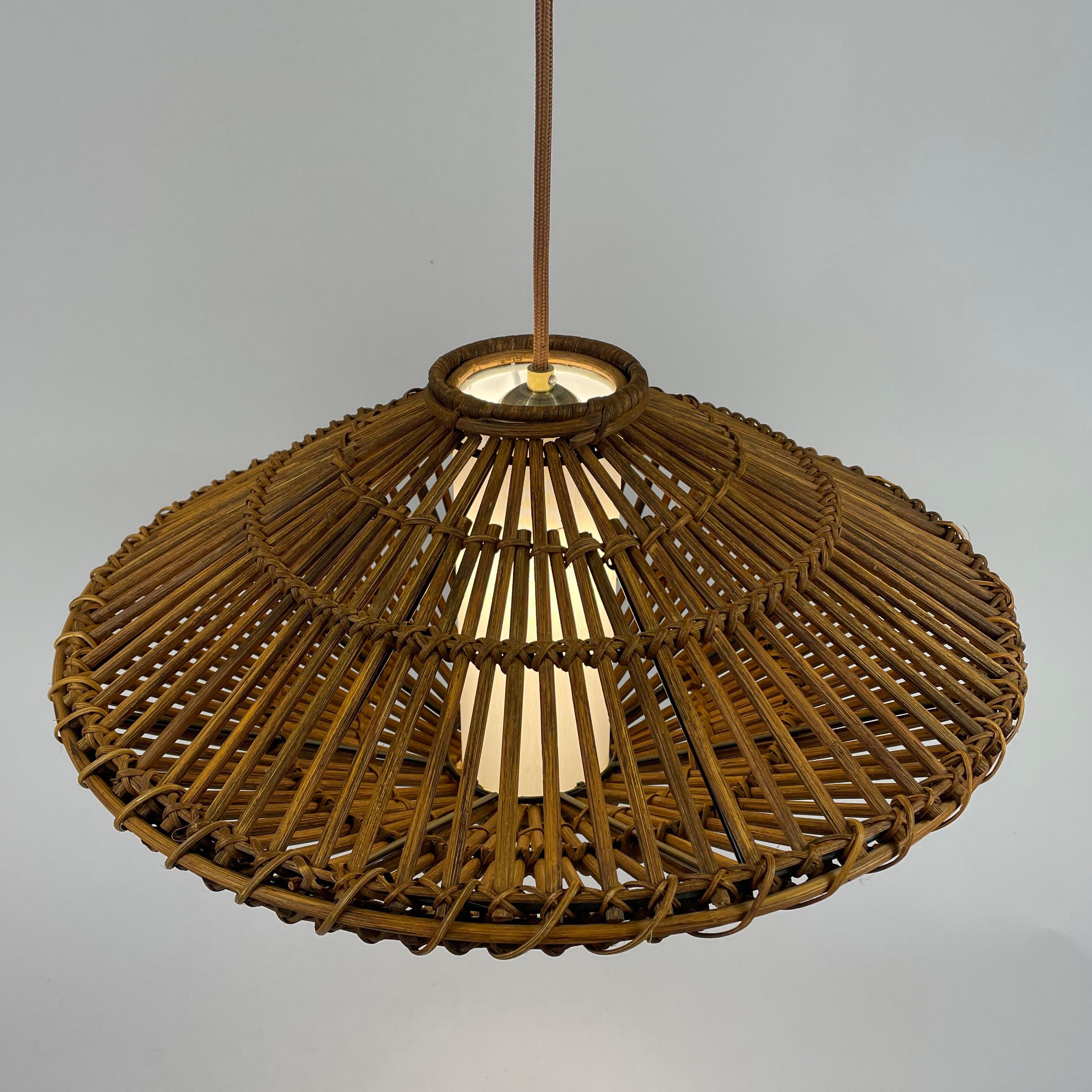 Midcentury French Rattan Wicker Pendant, 1960s For Sale 1