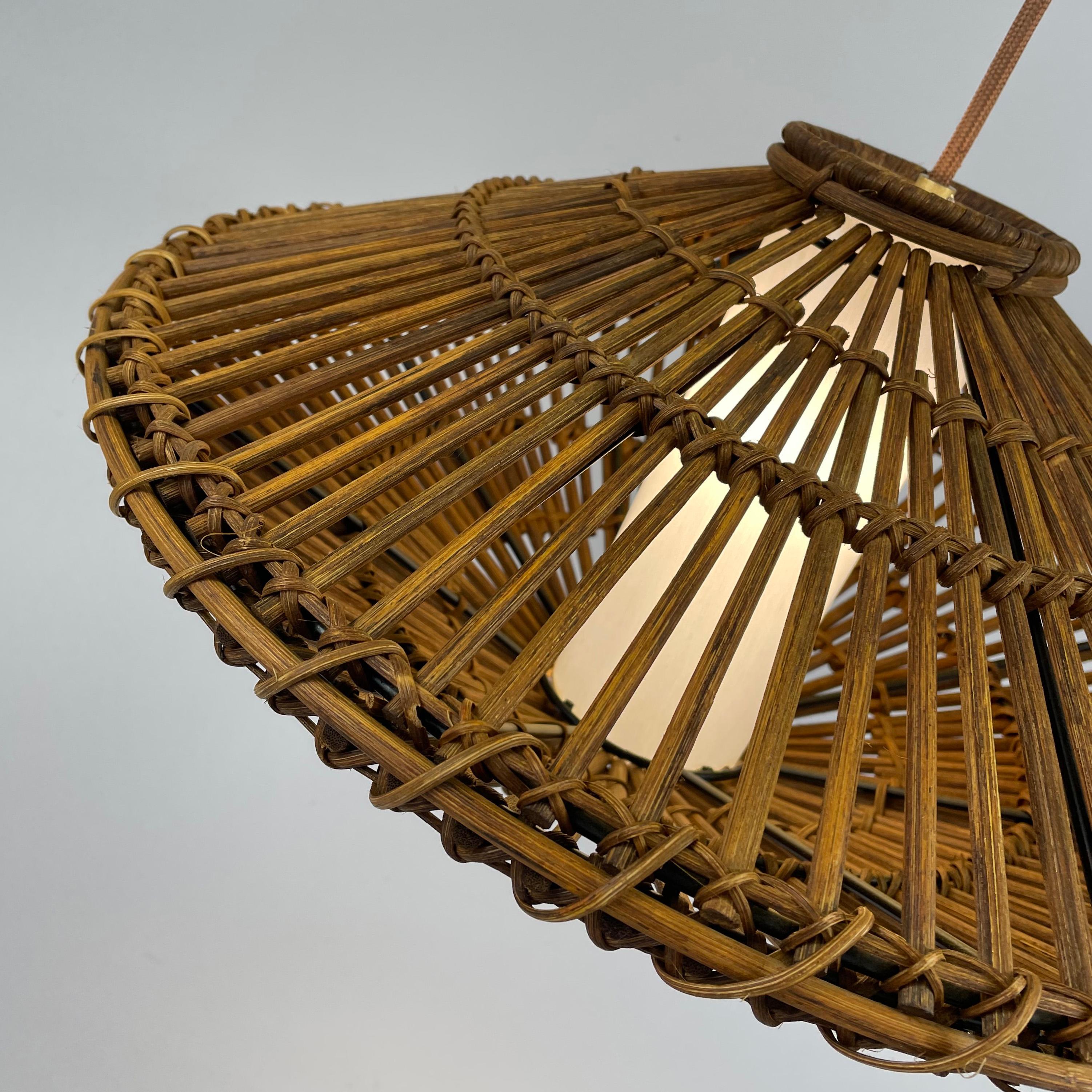 Midcentury French Rattan Wicker Pendant, 1960s For Sale 3