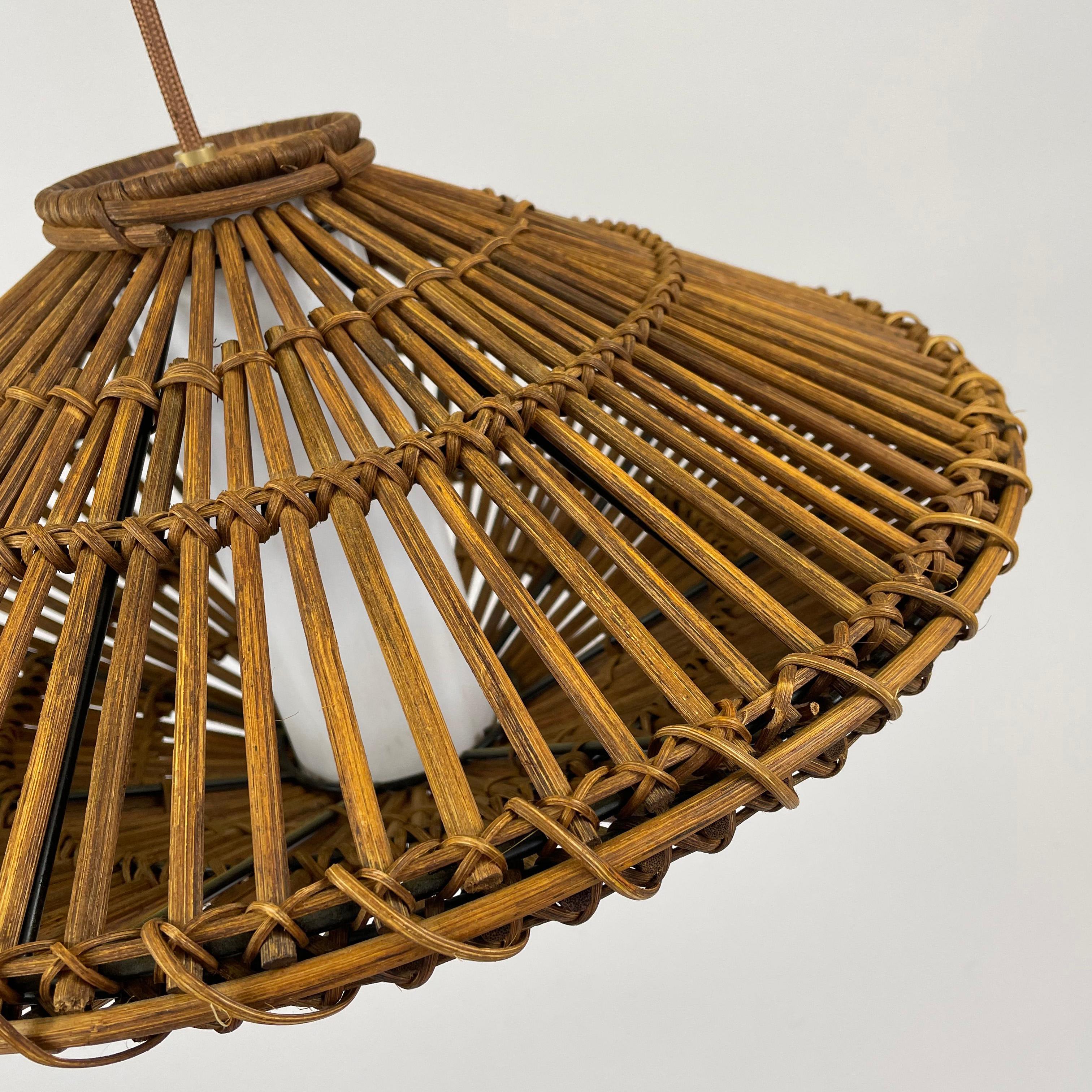 Midcentury French Rattan Wicker Pendant, 1960s For Sale 3