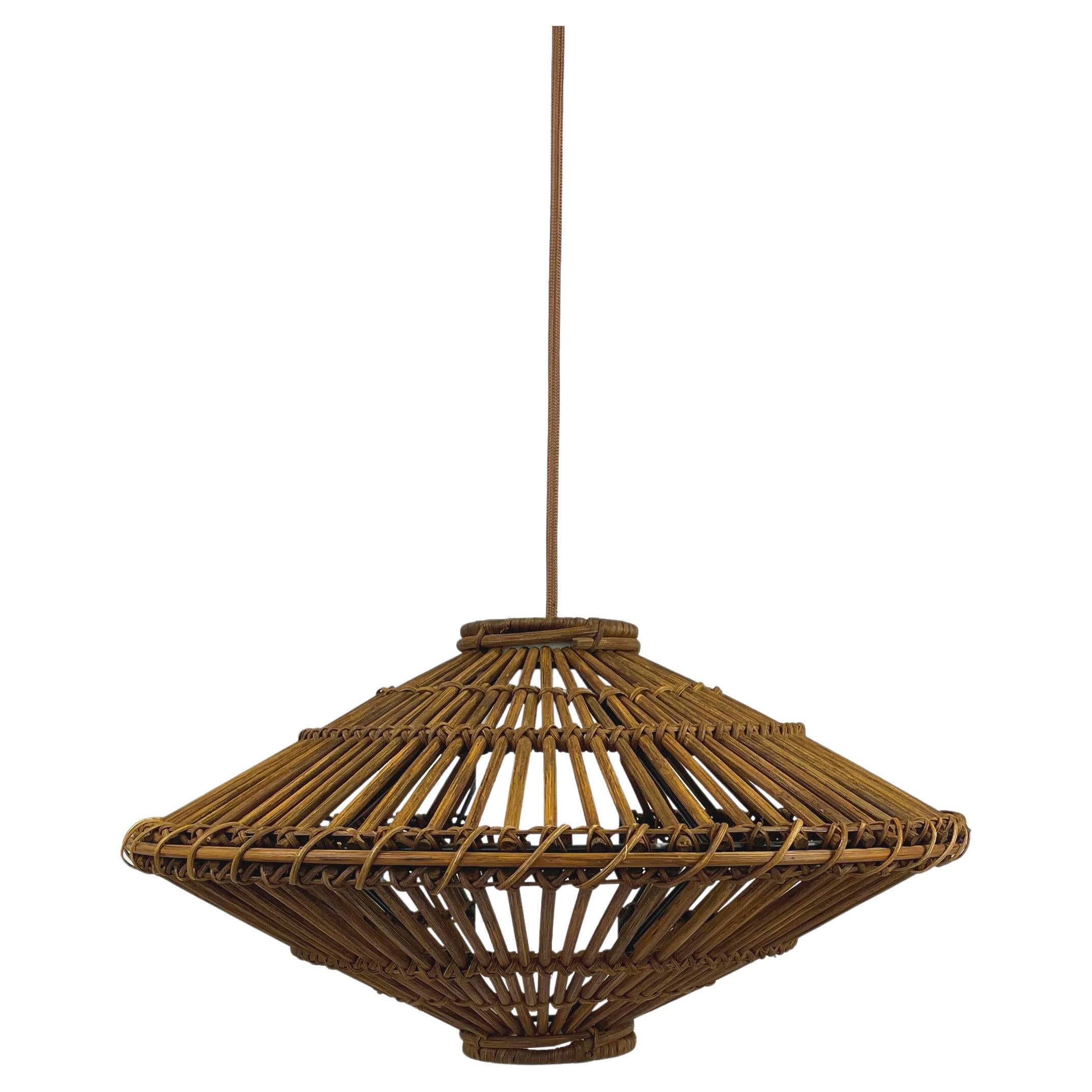 Midcentury French Rattan Wicker Pendant, 1960s For Sale