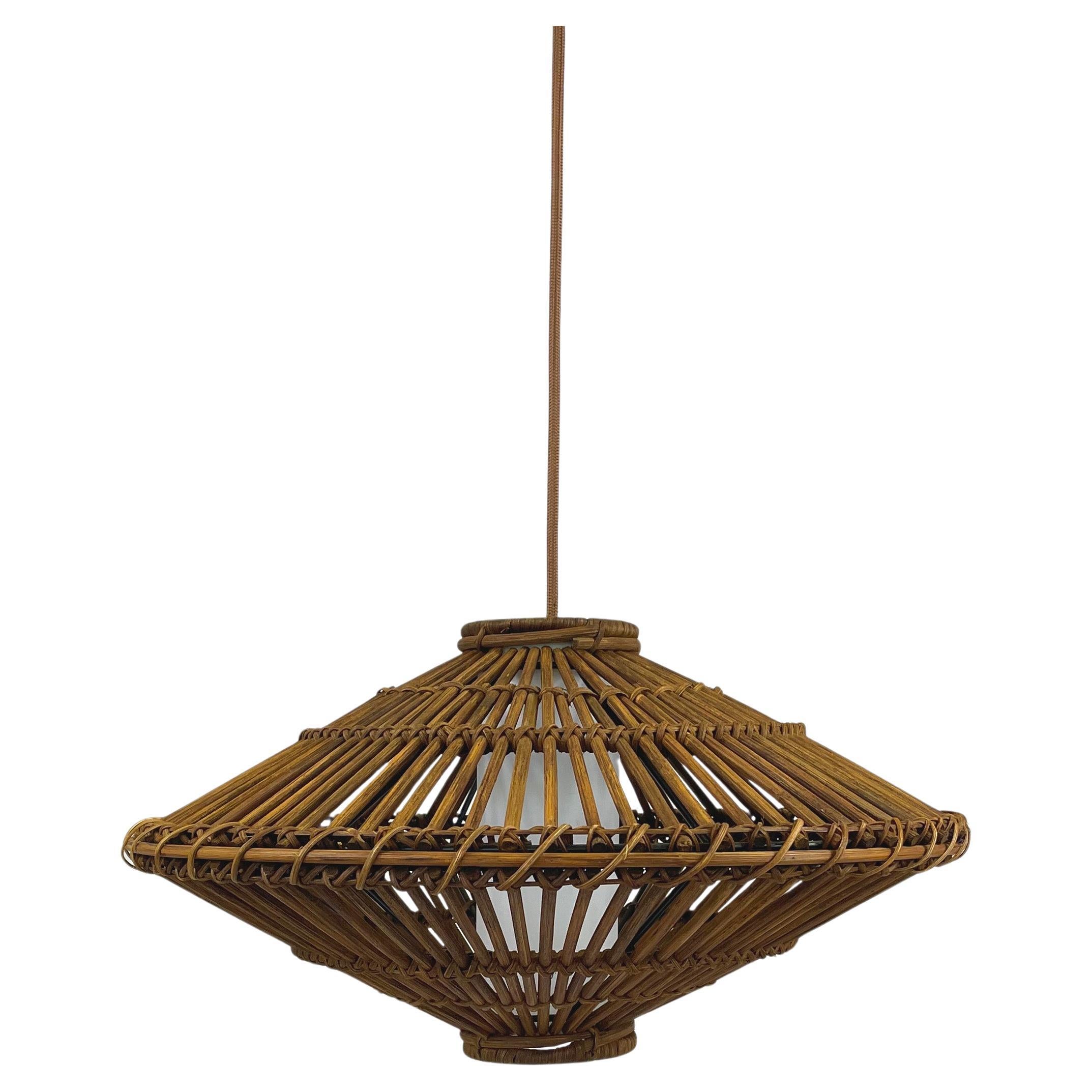 Midcentury French Rattan Wicker Pendant, 1960s